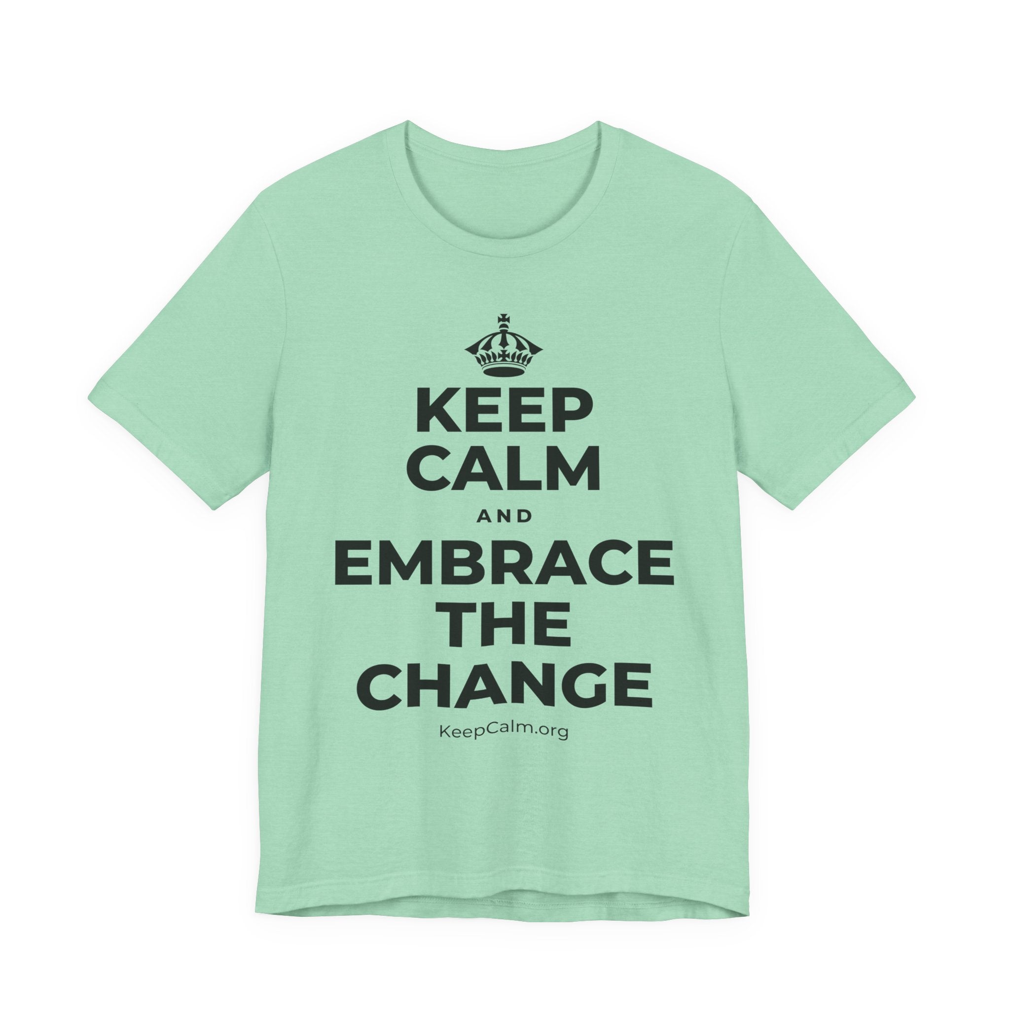 KEEP CALM AND EMBRACE THE CHANGE T-Shirt (Baby Blue–Silver)