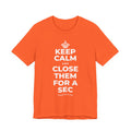 KEEP CALM AND CLOSE THEM FOR A SEC T-Shirt (Baby Blue–Silver)