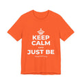 KEEP CALM AND JUST BE T-Shirt (Baby Blue–Silver)
