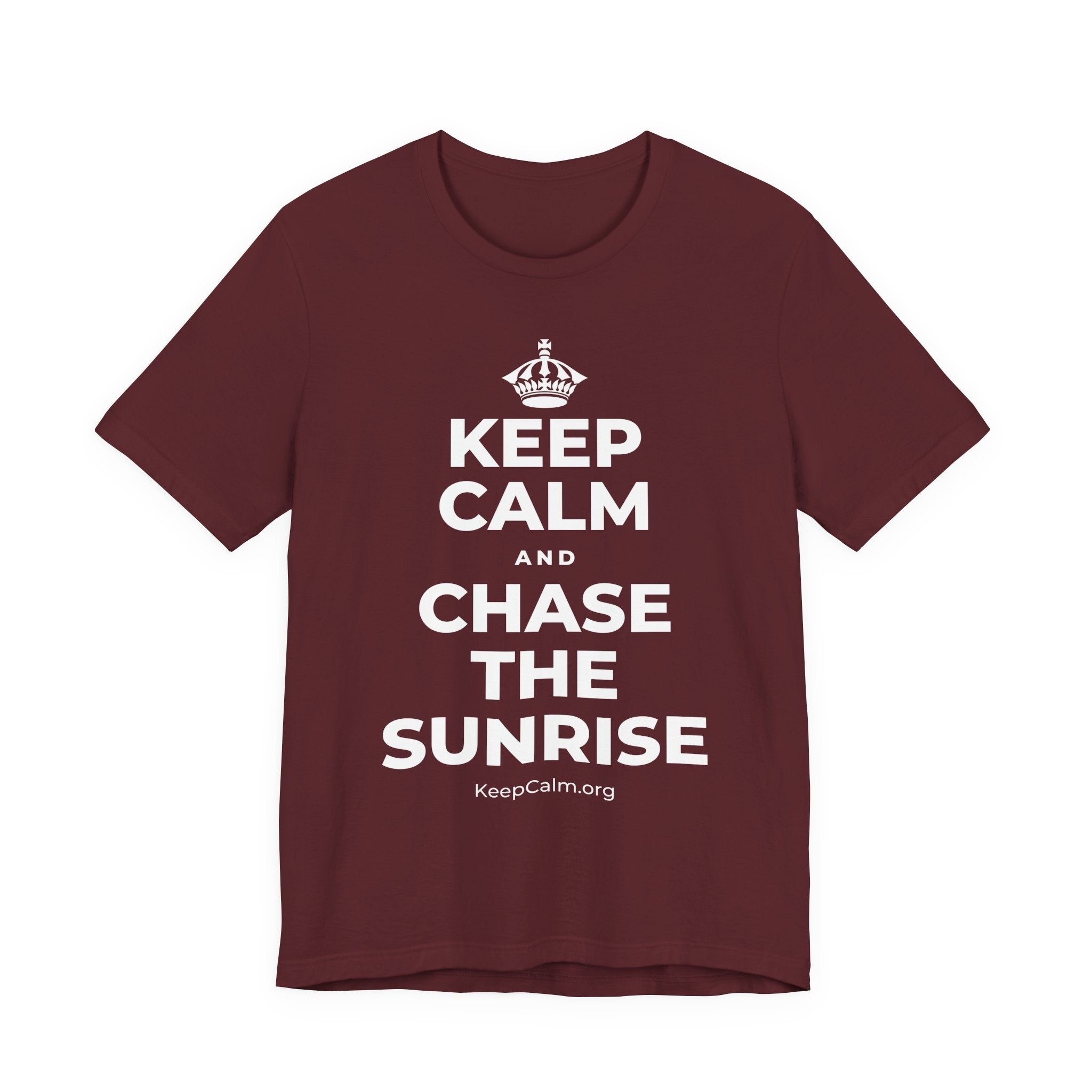 KEEP CALM AND CHASE THE SUNRISE T-Shirt (Baby Blue–Silver)