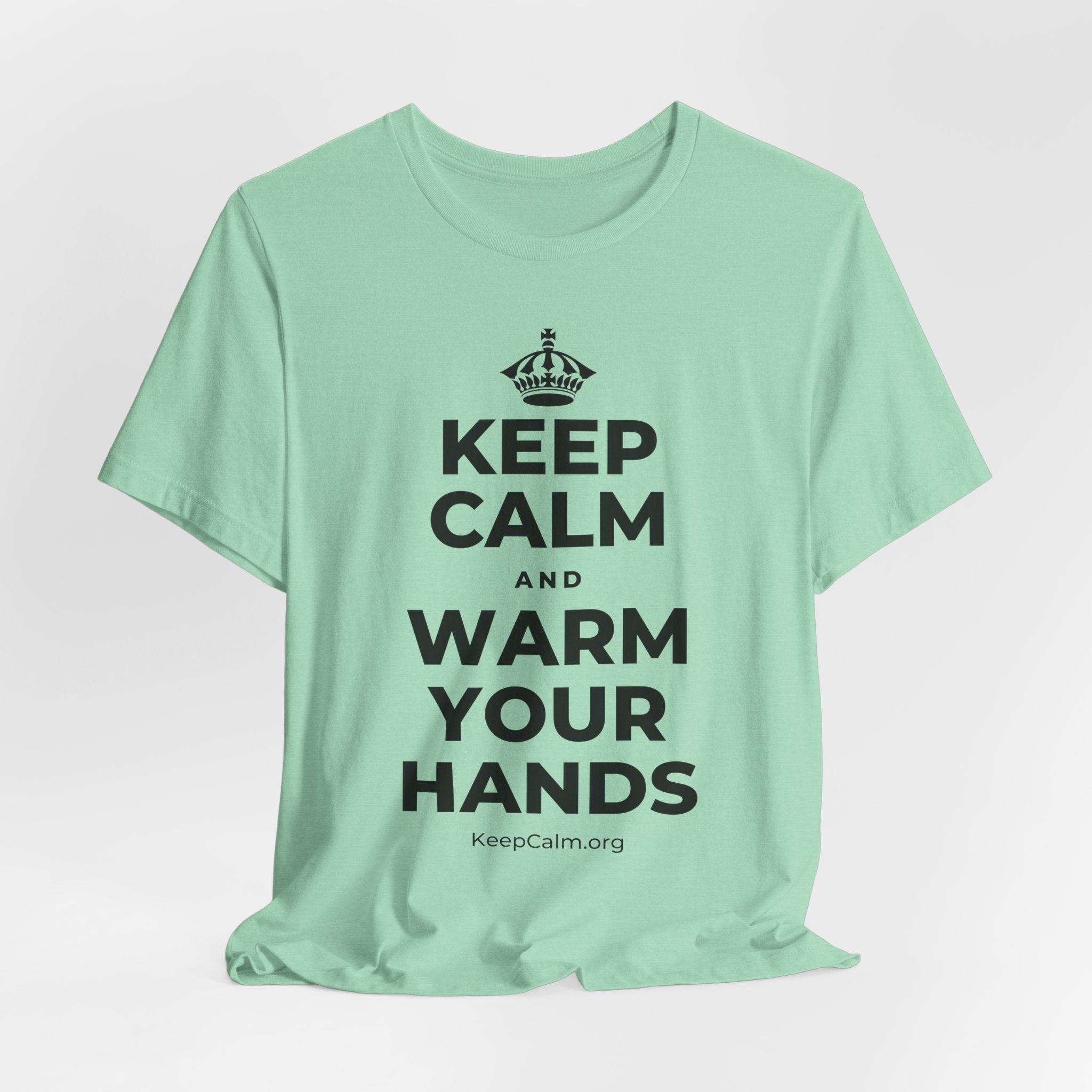 KEEP CALM AND WARM YOUR HANDS T-Shirt (Baby Blue–Silver)