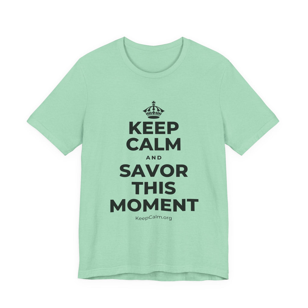 KEEP CALM AND SAVOR THIS MOMENT T-Shirt (Baby Blue–Silver)