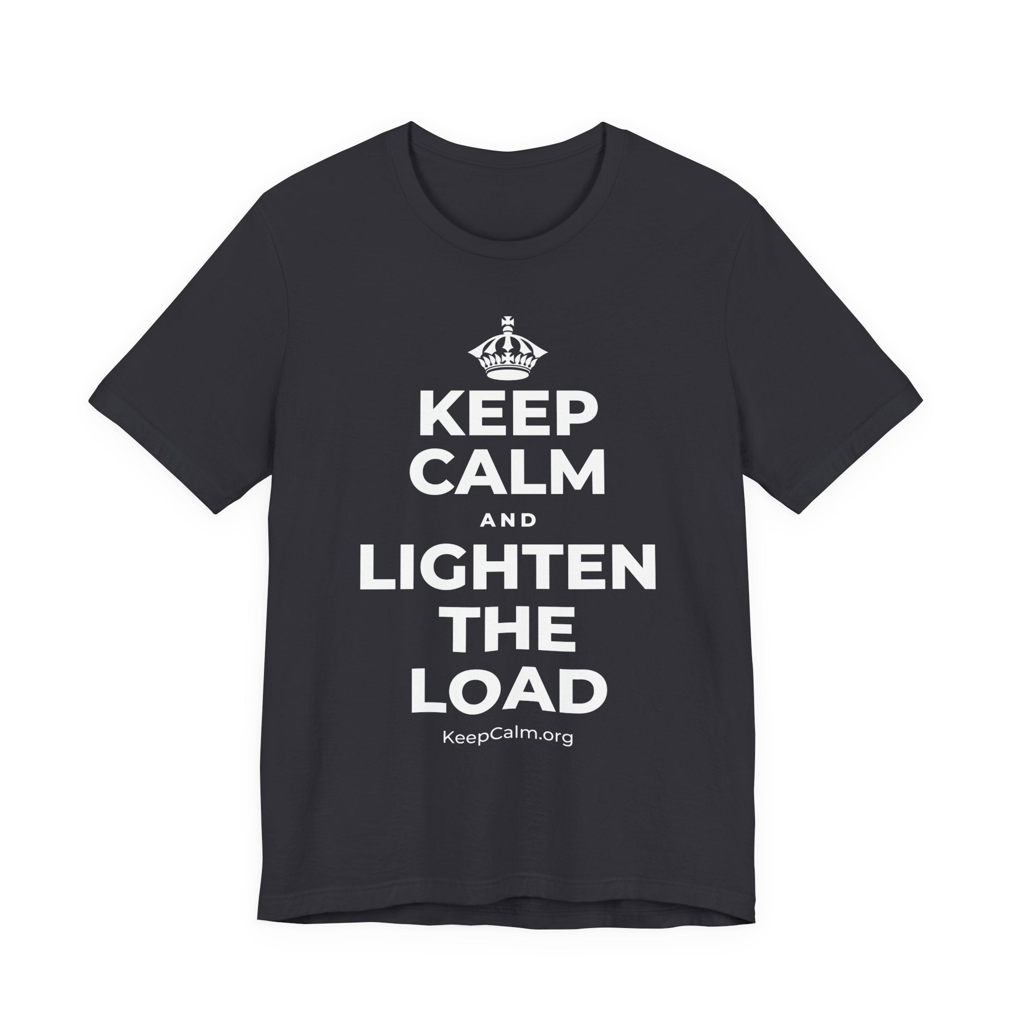 KEEP CALM AND LIGHTEN THE LOAD T-Shirt (Baby Blue–Silver)