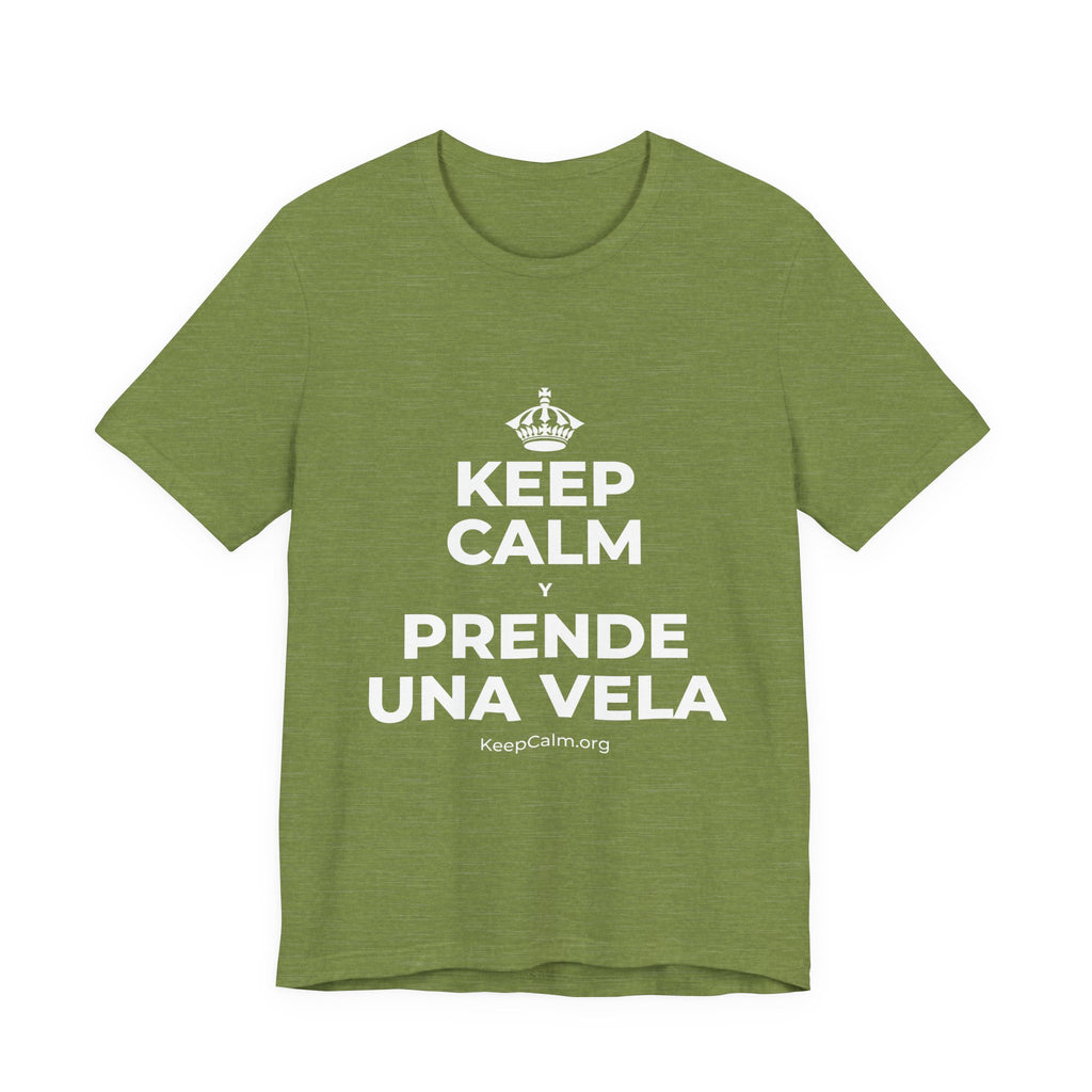 KEEP CALM Y PRENDE UNA VELA T-Shirt (Baby Blue–Silver)