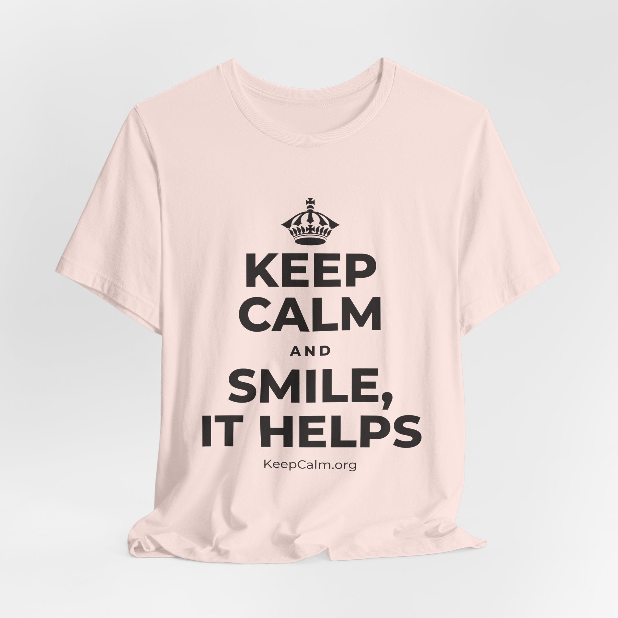 KEEP CALM AND SMILE, IT HELPS T-Shirt (Soft Cream–Heather Mauve)