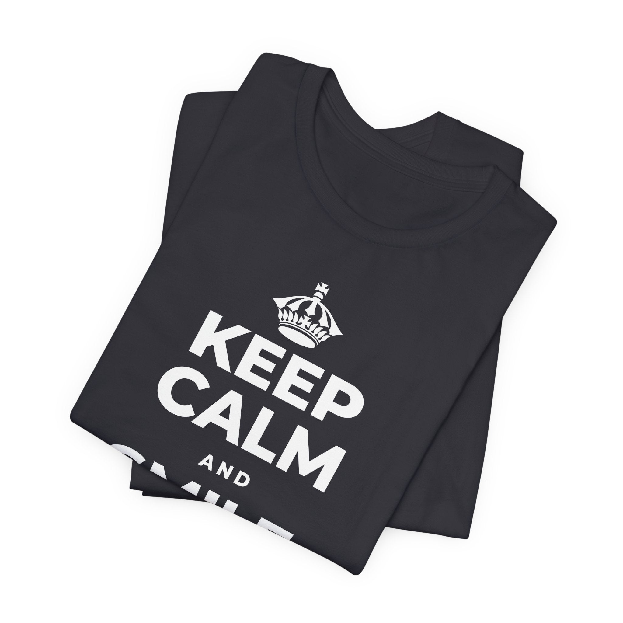 KEEP CALM AND SMILE, IT HELPS T-Shirt (Baby Blue–Silver)