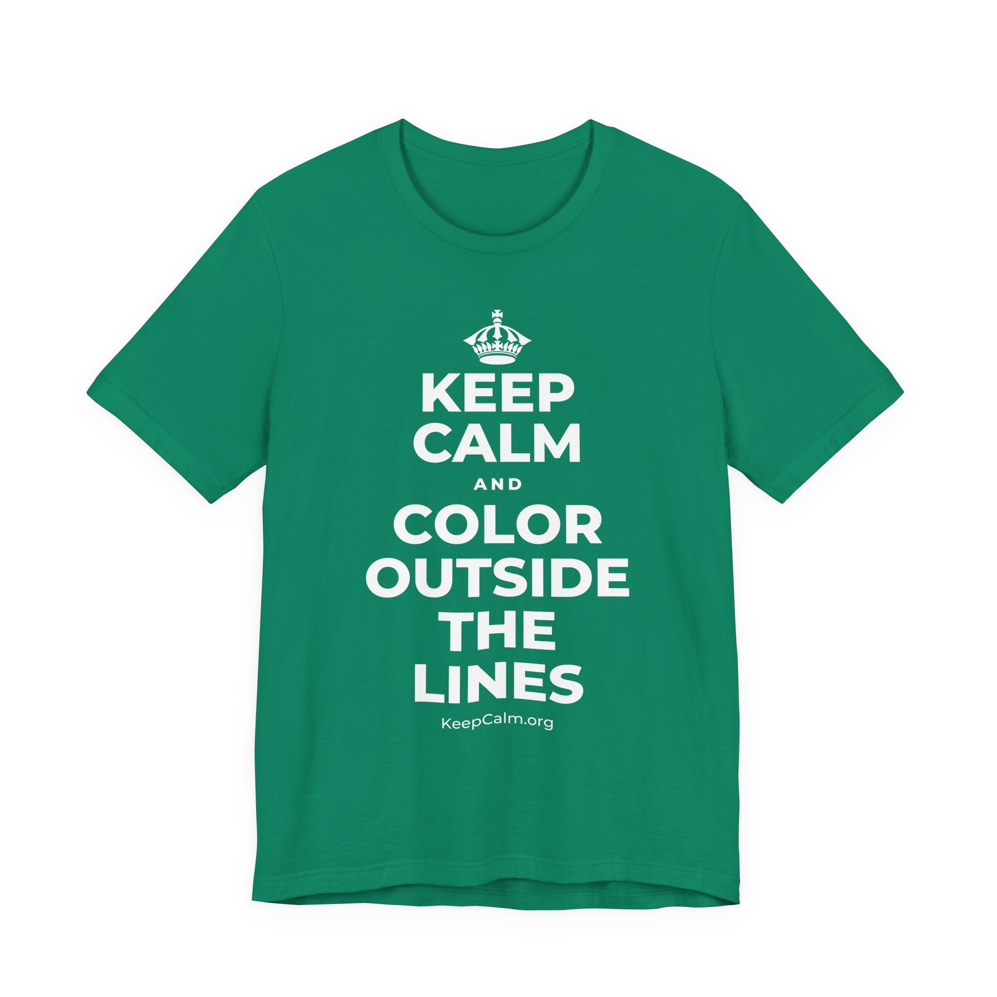 KEEP CALM AND COLOR OUTSIDE THE LINES T-Shirt (White–Asphalt)