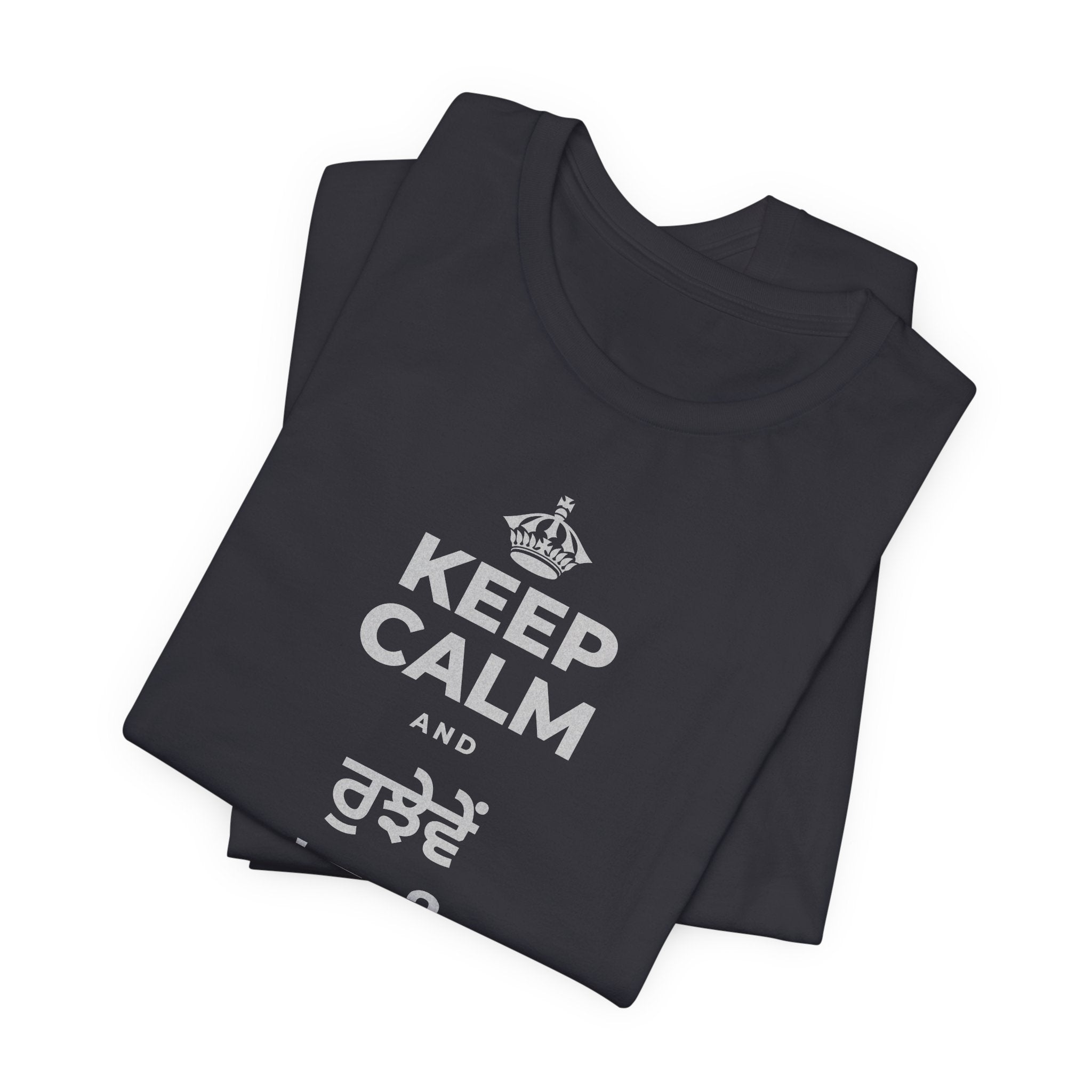 KEEP CALM AND ਰੁਝੇਵੇਂ 'ਚ ਵੀ ਨਰਮ ਰਹੋ T-Shirt (Baby Blue–Silver)