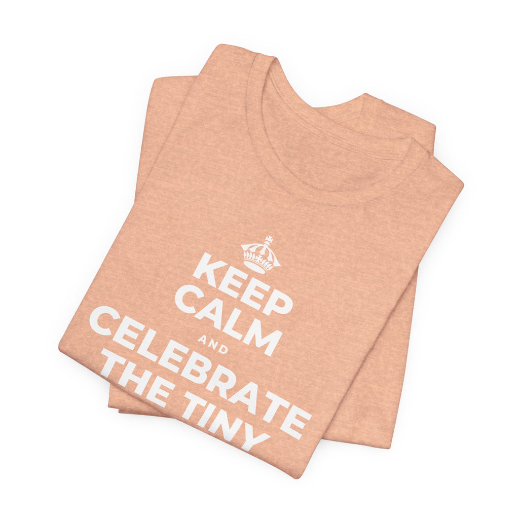 KEEP CALM AND CELEBRATE THE TINY VICTORIES EVERY SINGLE DAY T-Shirt (Soft Cream–Heather Mauve)