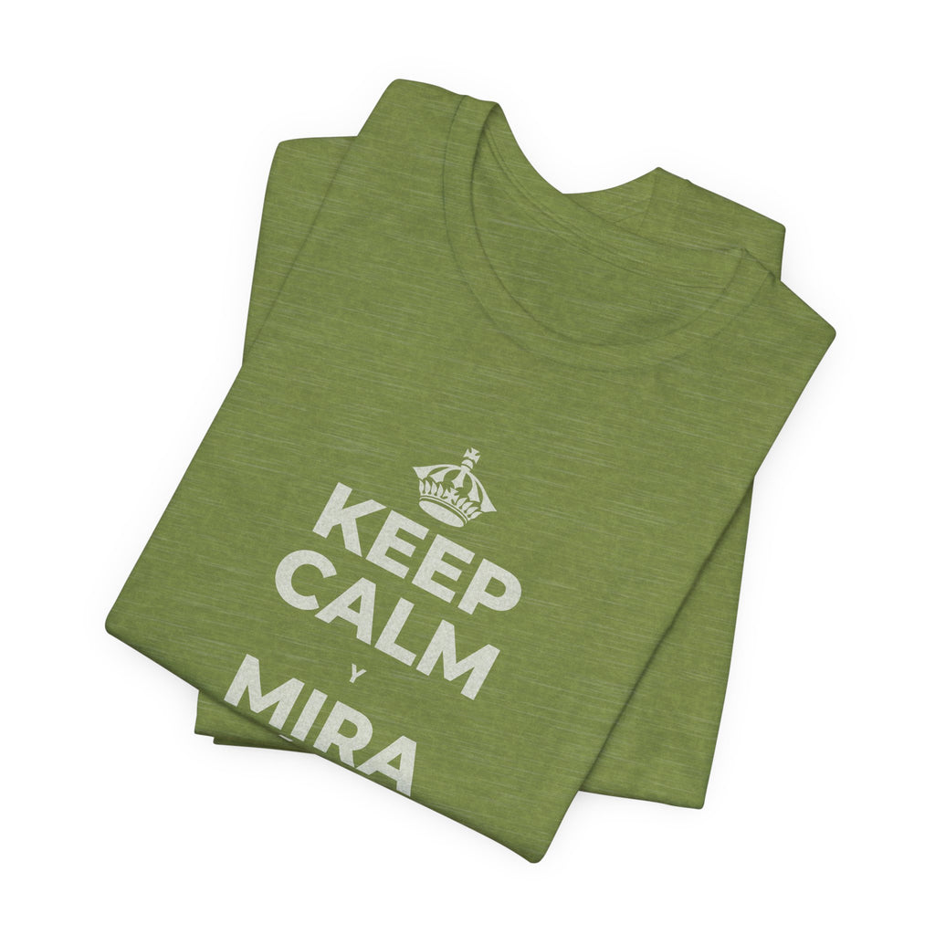 KEEP CALM Y MIRA CÓMO CAMBIAN LAS HOJAS T-Shirt (Baby Blue–Silver)