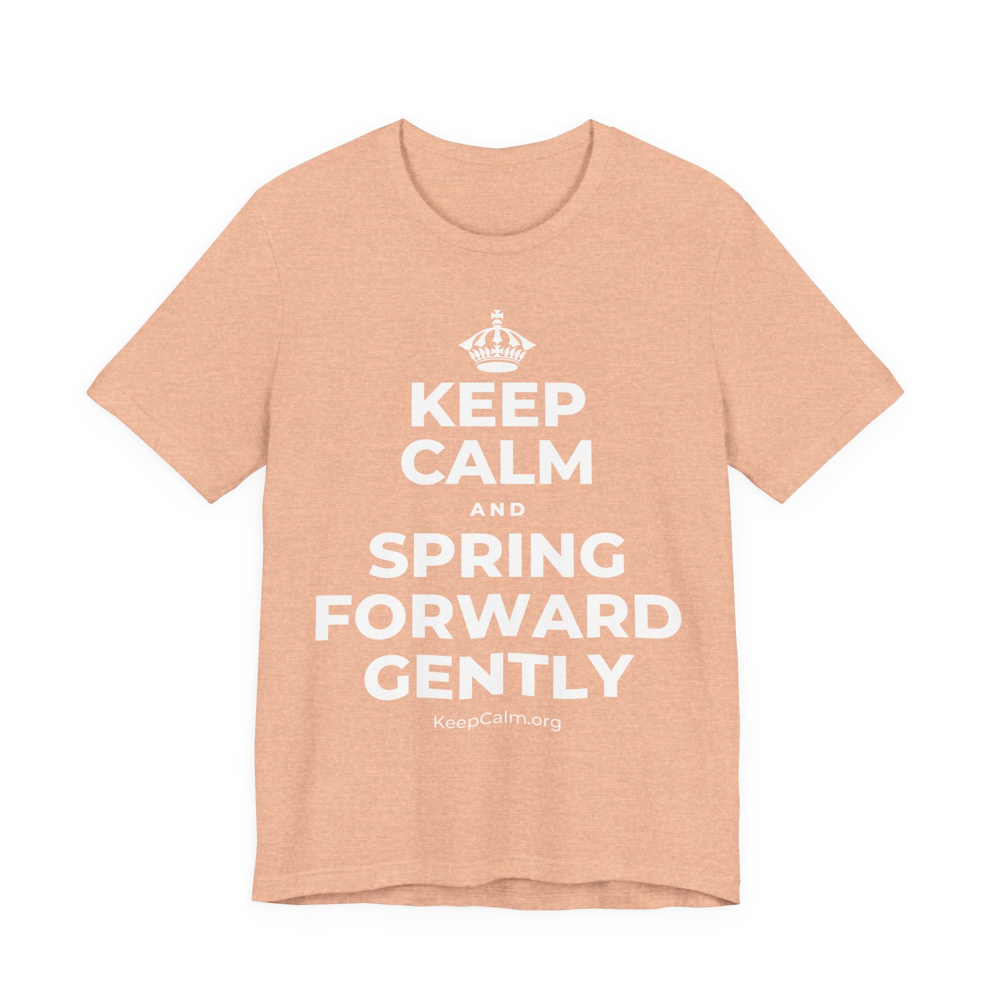 KEEP CALM AND SPRING FORWARD GENTLY T-Shirt (Soft Cream–Heather Mauve)