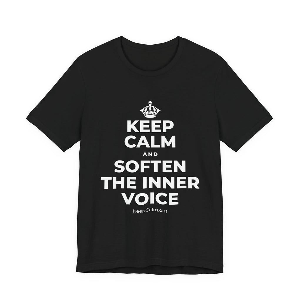 KEEP CALM AND SOFTEN THE INNER VOICE T-Shirt (White–Asphalt)