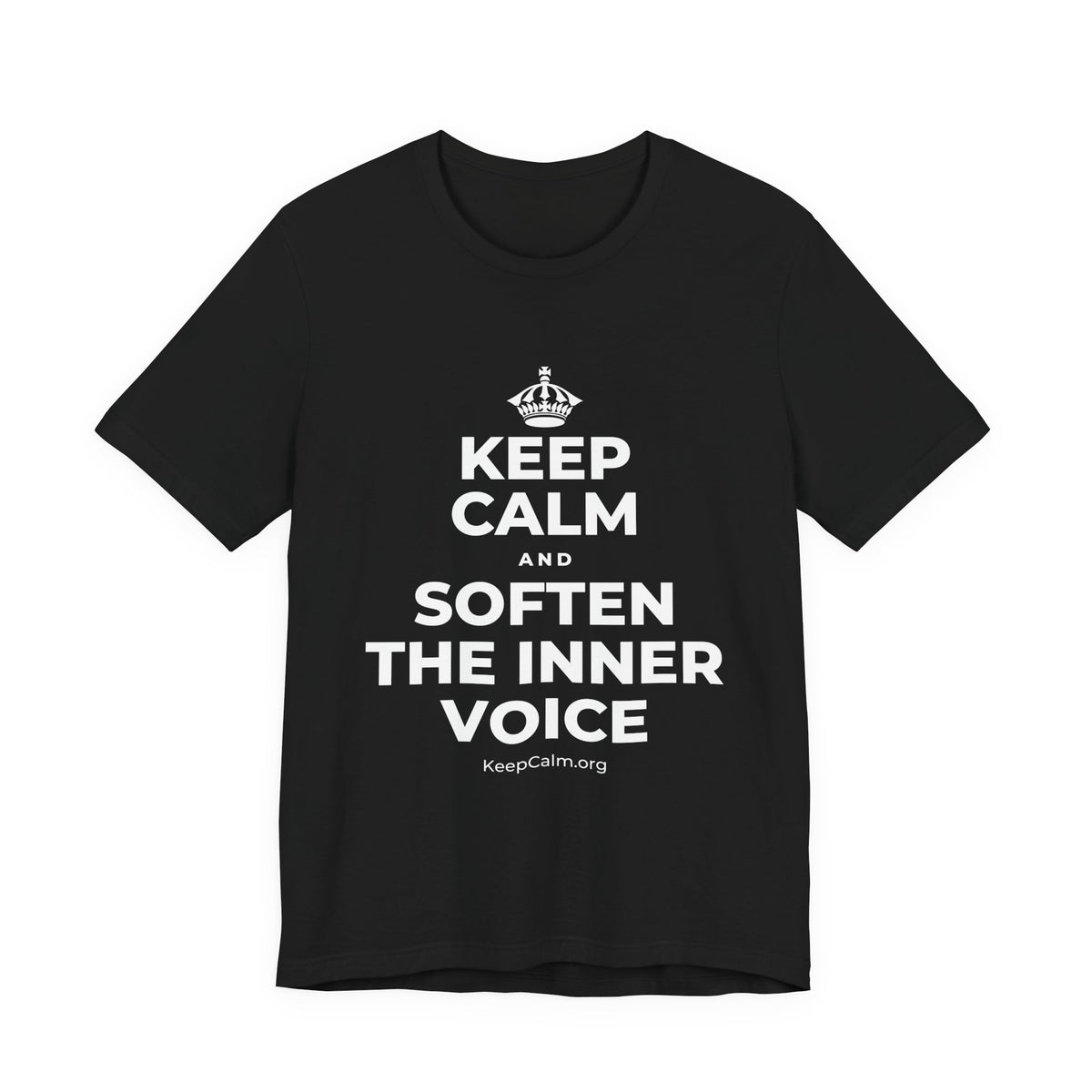 KEEP CALM AND SOFTEN THE INNER VOICE T-Shirt (White–Asphalt)