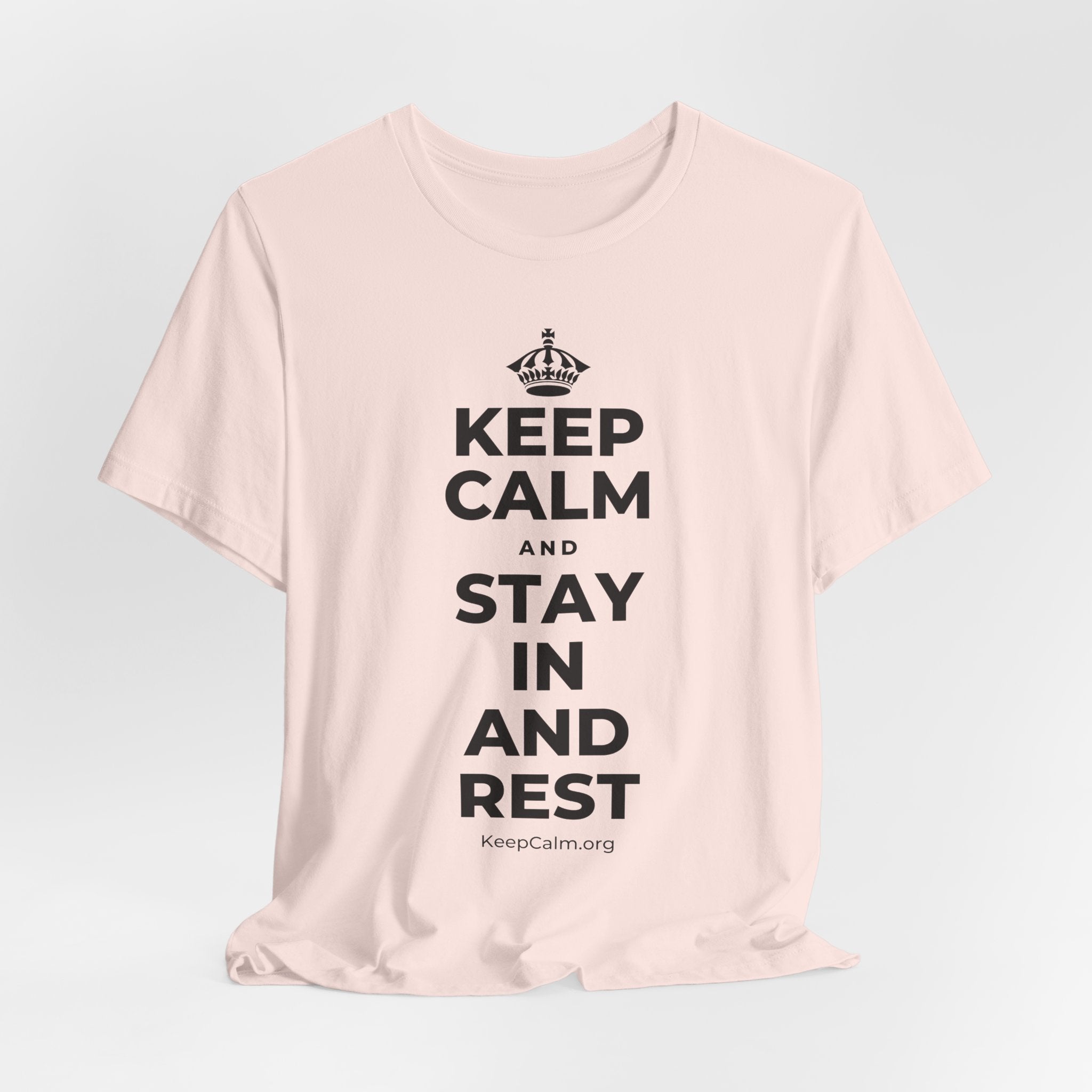 KEEP CALM AND STAY IN AND REST T-Shirt (Soft Cream–Heather Mauve)