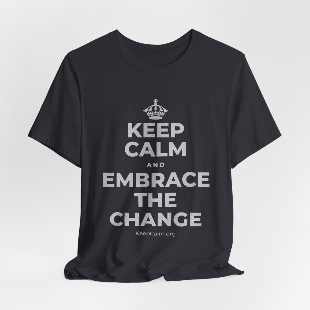 KEEP CALM AND EMBRACE THE CHANGE T-Shirt (Baby Blue–Silver)
