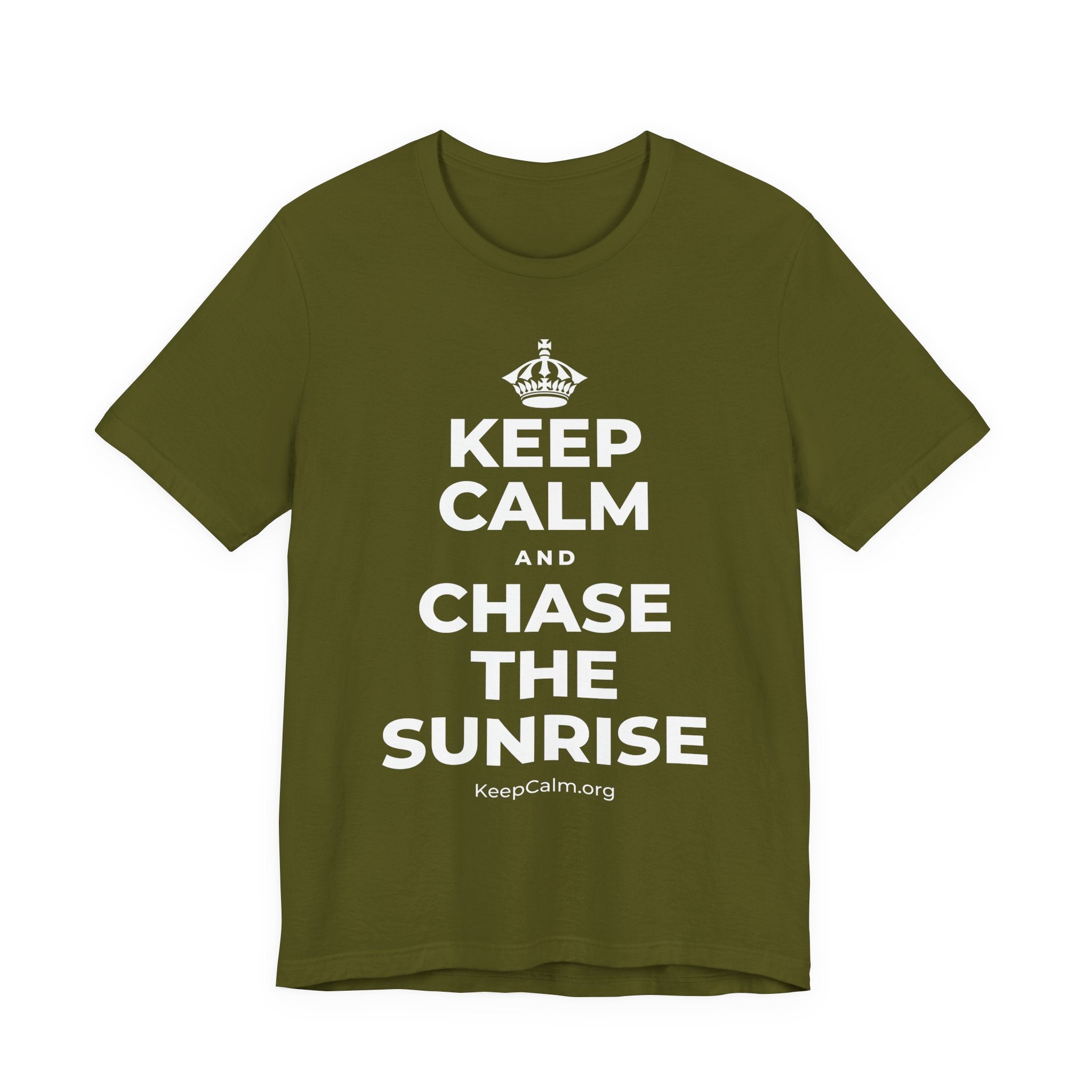 KEEP CALM AND CHASE THE SUNRISE T-Shirt (Baby Blue–Silver)