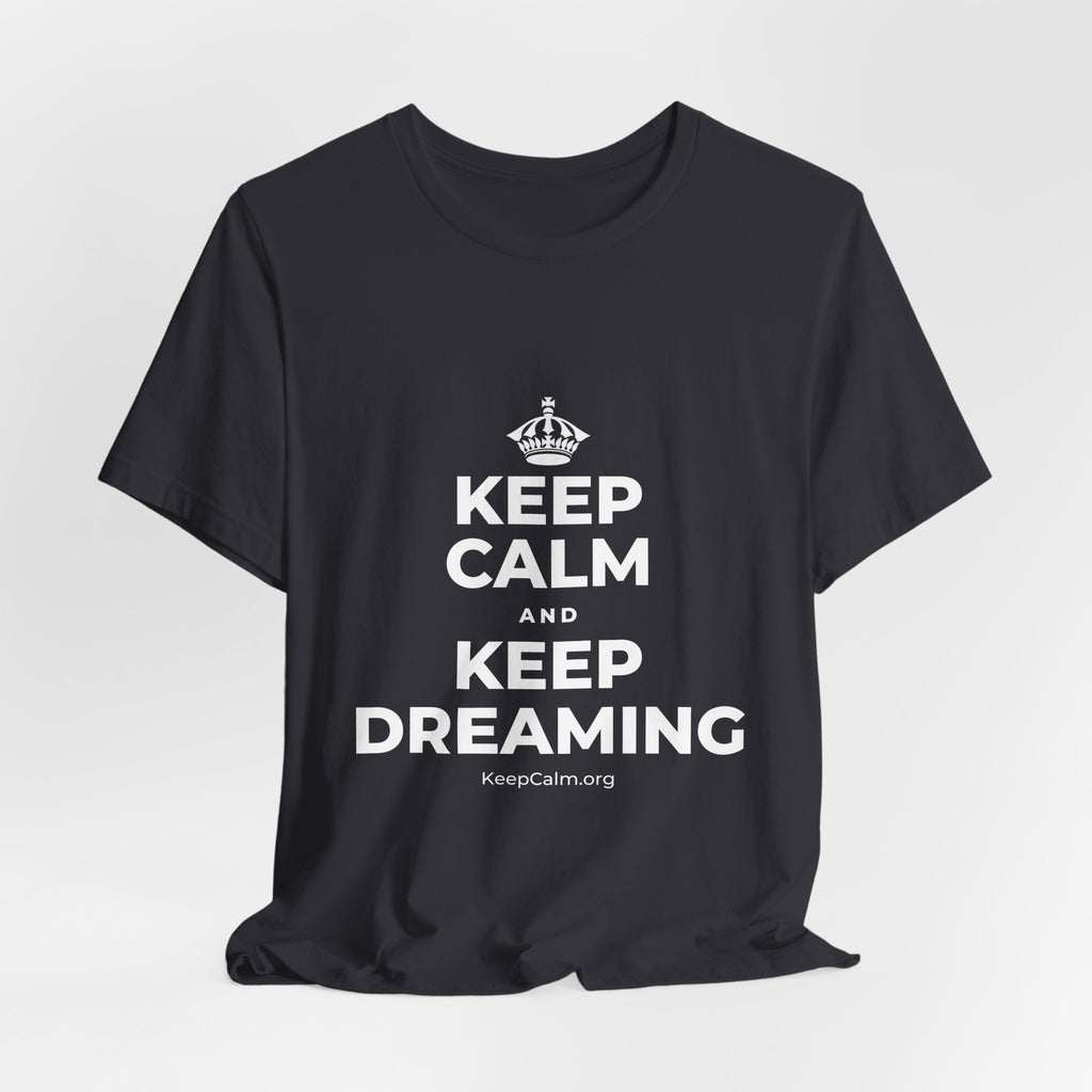 KEEP CALM AND KEEP DREAMING T-Shirt (Baby Blue–Silver)