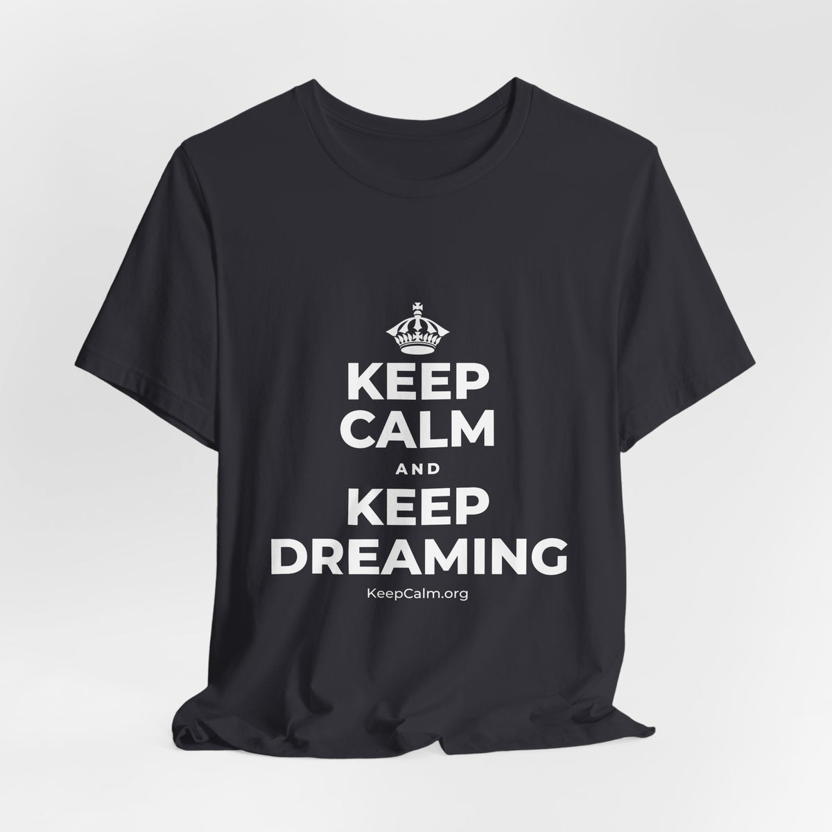 KEEP CALM AND KEEP DREAMING T-Shirt (Baby Blue–Silver)