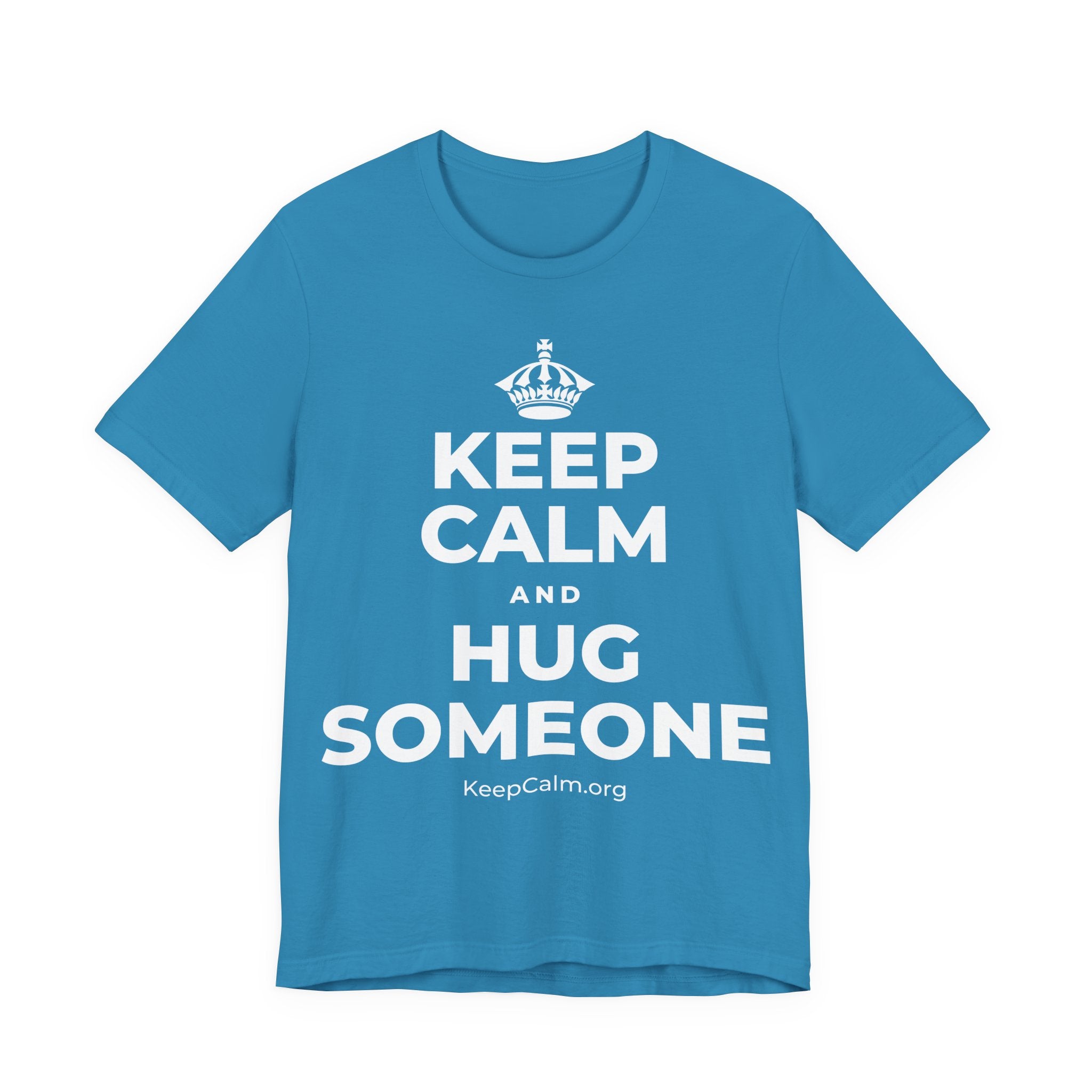 KEEP CALM AND HUG SOMEONE T-Shirt (White–Asphalt)