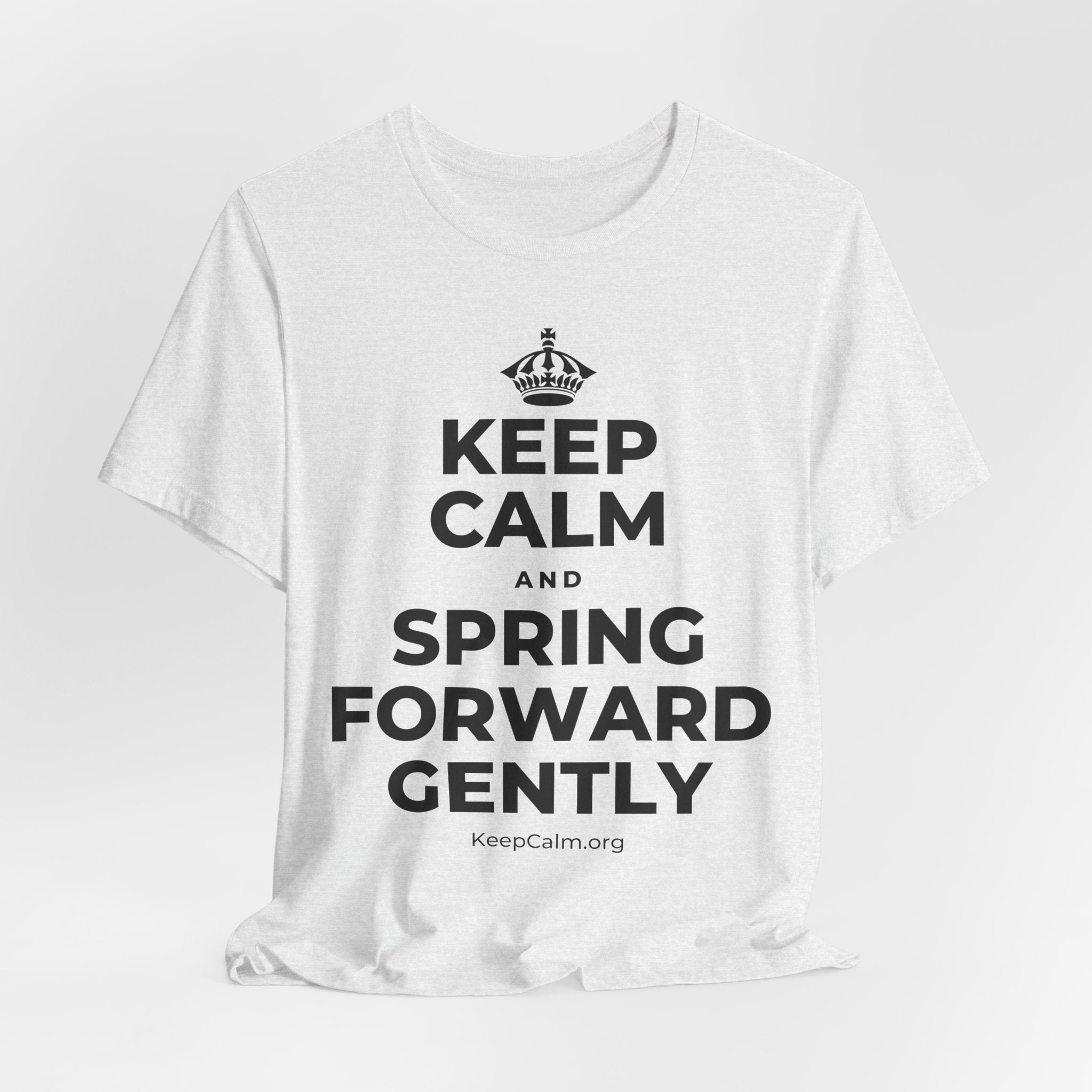 KEEP CALM AND SPRING FORWARD GENTLY T-Shirt (Soft Cream–Heather Mauve)