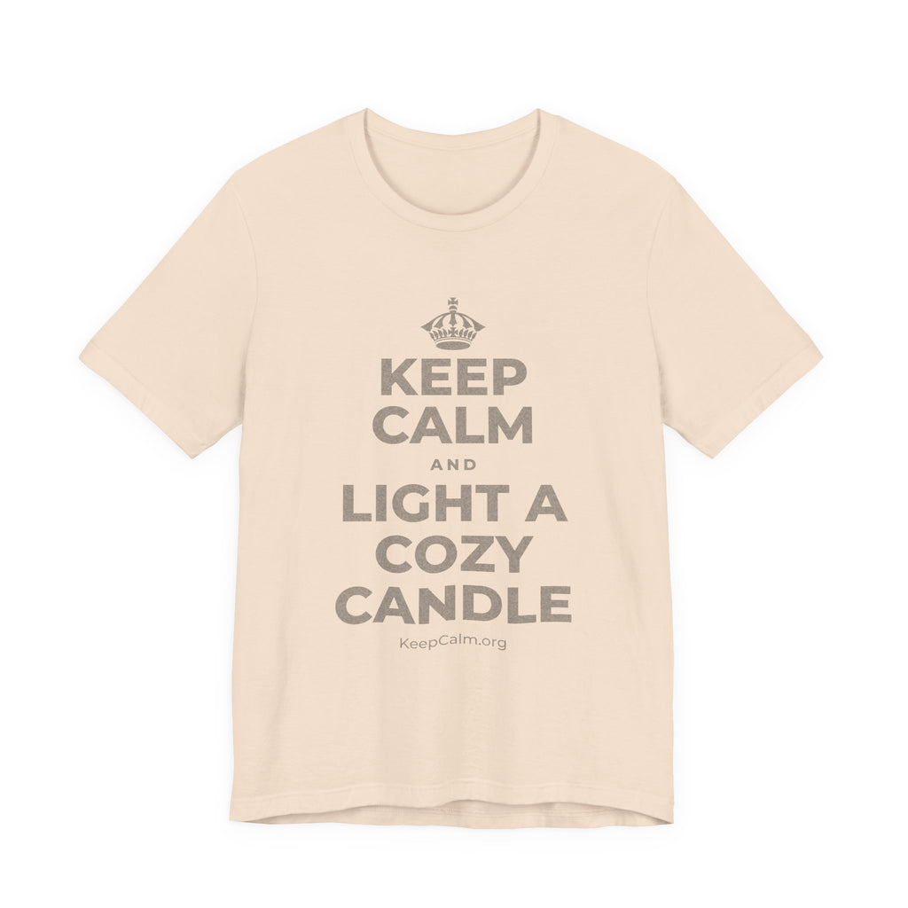 KEEP CALM AND LIGHT A COZY CANDLE T-Shirt (Soft Cream–Heather Mauve)