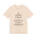 KEEP CALM AND LIGHT A COZY CANDLE T-Shirt (Soft Cream–Heather Mauve)