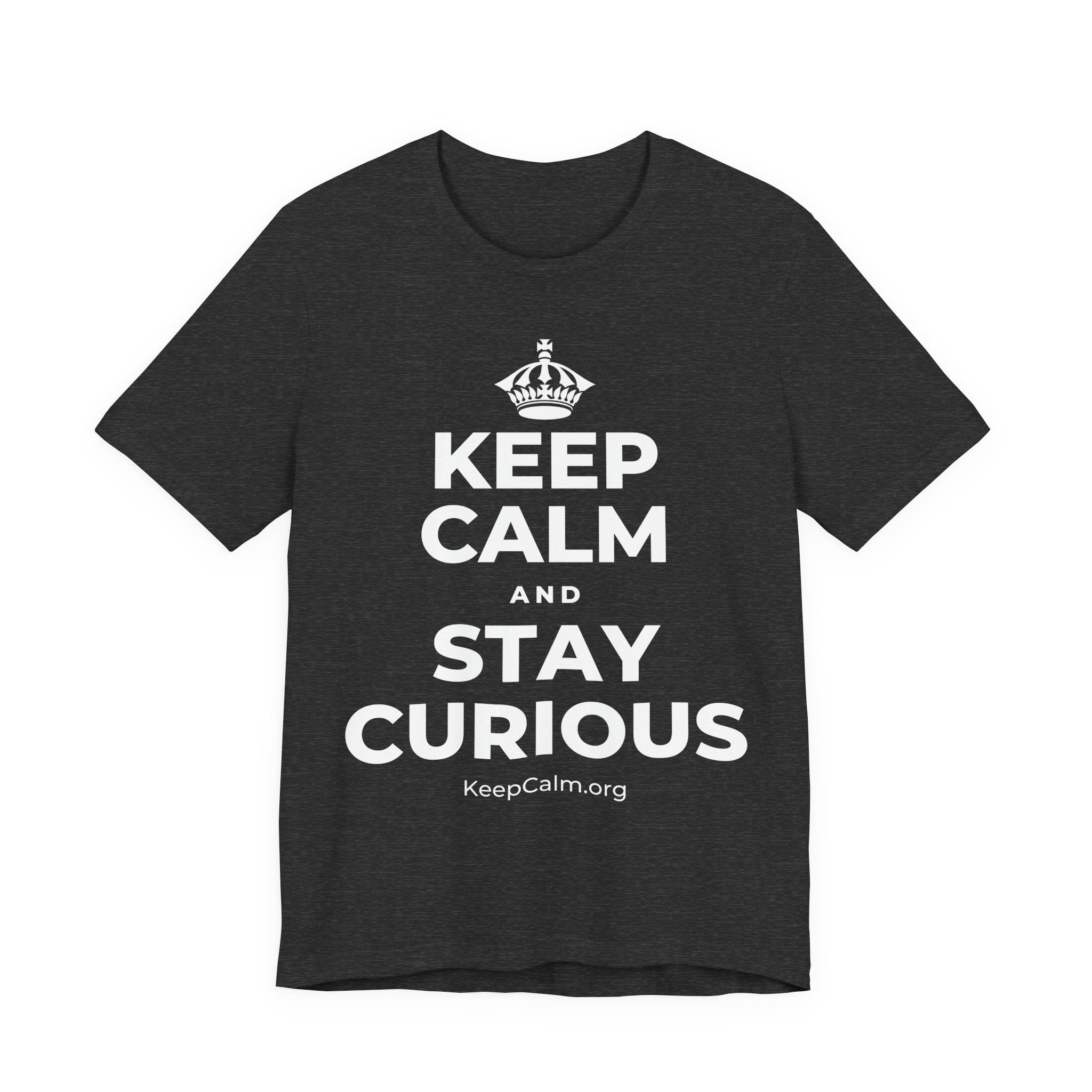 KEEP CALM AND STAY CURIOUS T-Shirt (White–Asphalt)