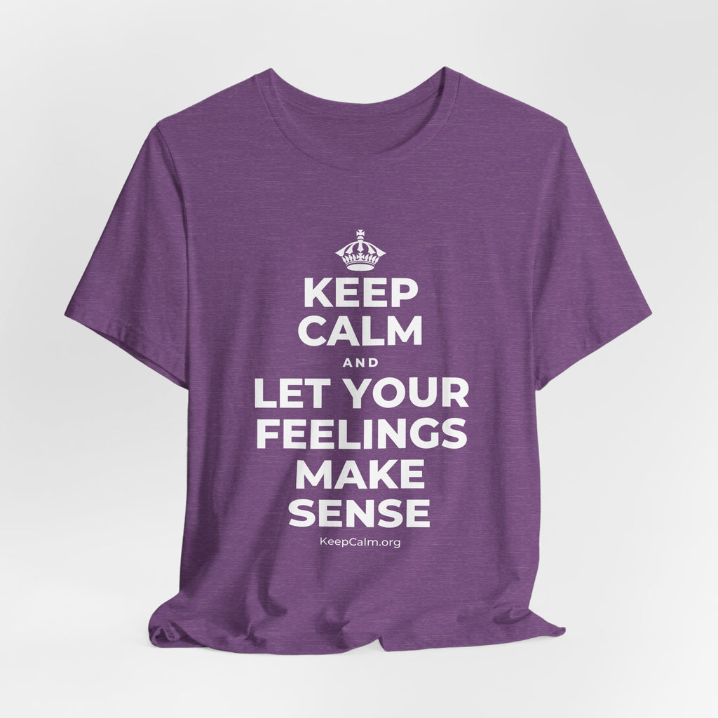 KEEP CALM AND LET YOUR FEELINGS MAKE SENSE T-Shirt (Baby Blue–Silver)