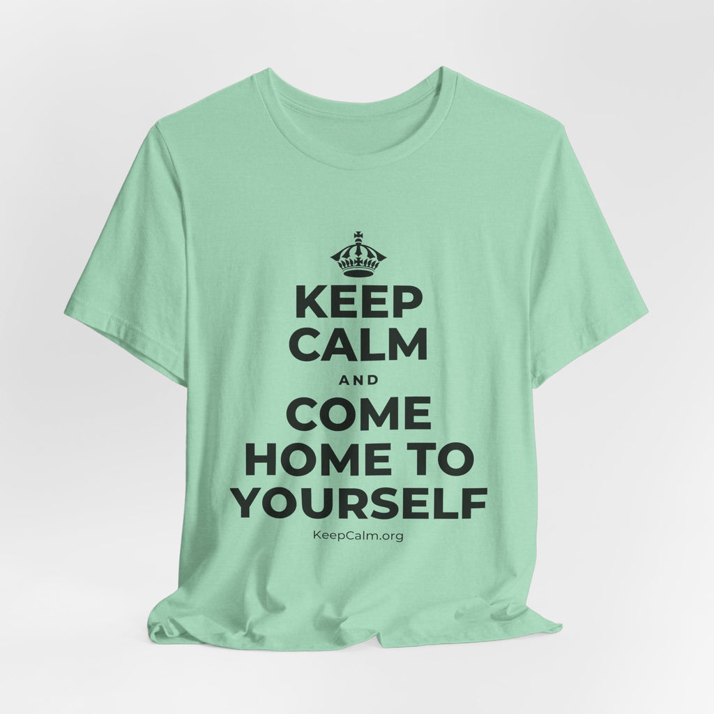 KEEP CALM AND COME HOME TO YOURSELF T-Shirt (Baby Blue–Silver)