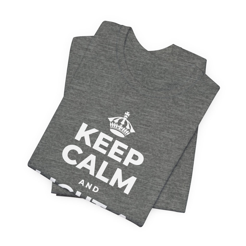 KEEP CALM AND LIGHT A COZY CANDLE T-Shirt (Baby Blue–Silver)