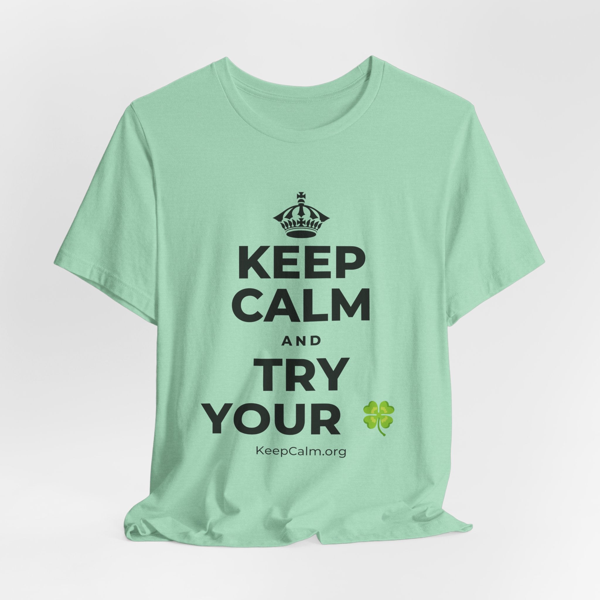 KEEP CALM AND TRY YOUR 🍀 T-Shirt (Baby Blue–Silver)