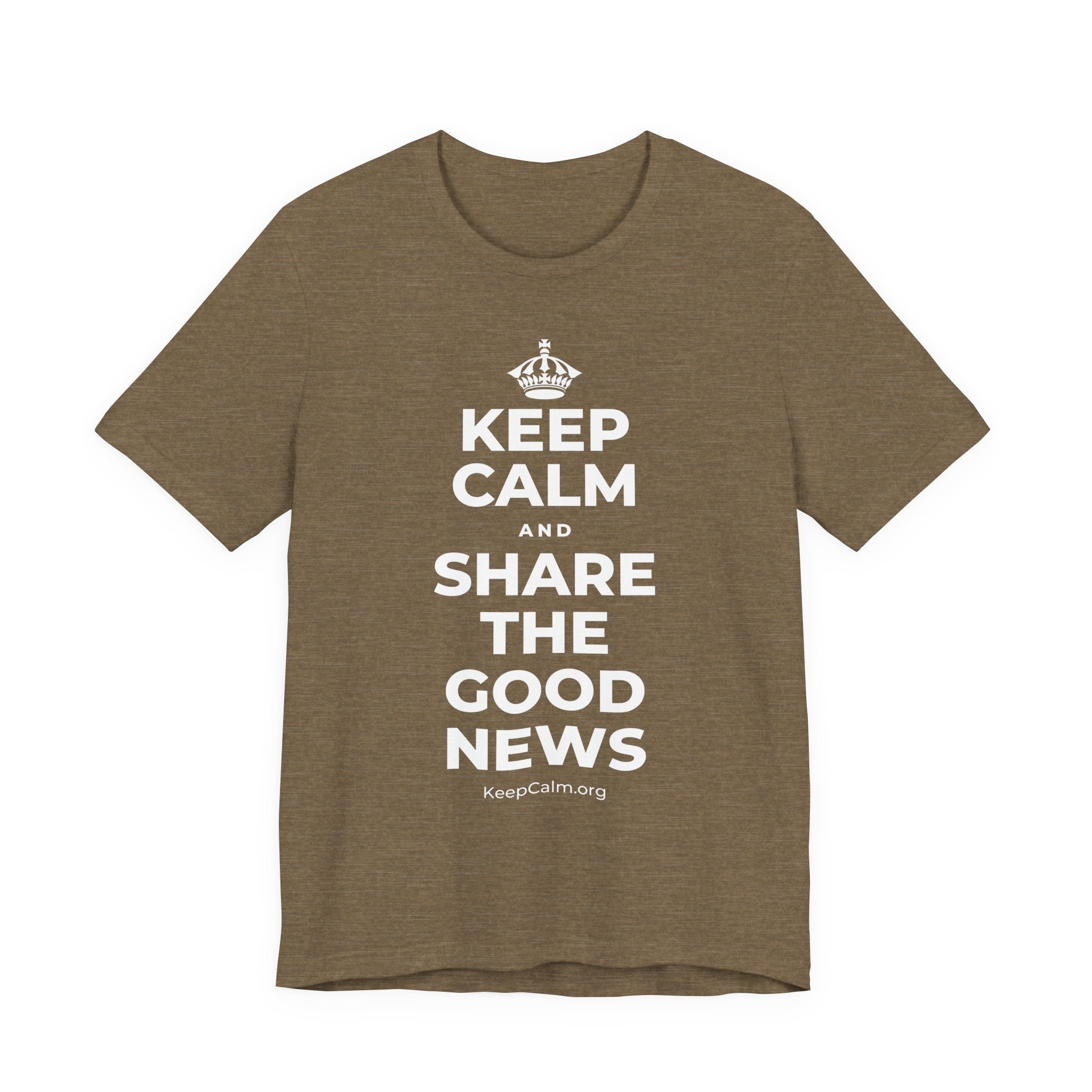 KEEP CALM AND SHARE THE GOOD NEWS T-Shirt (Soft Cream–Heather Mauve)