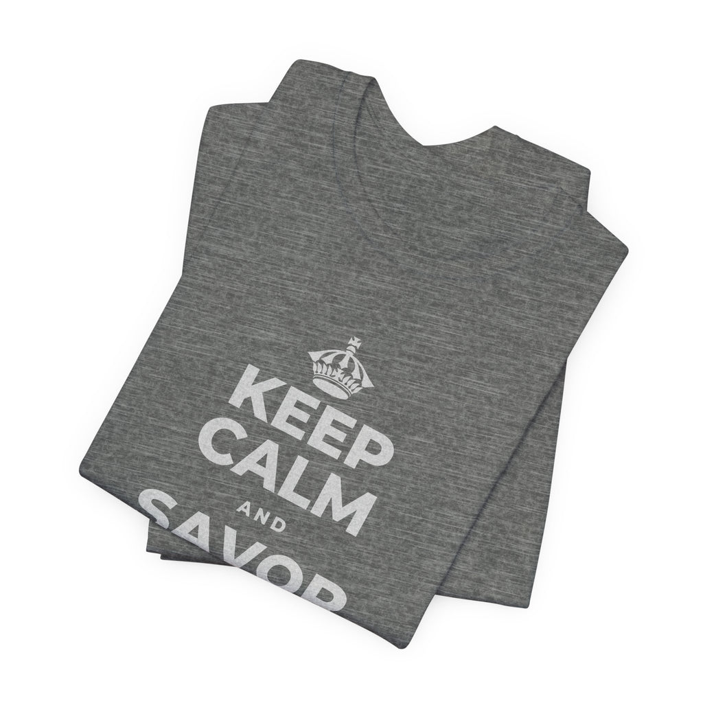 KEEP CALM AND SAVOR THE SMALL MAGIC T-Shirt (Baby Blue–Silver)