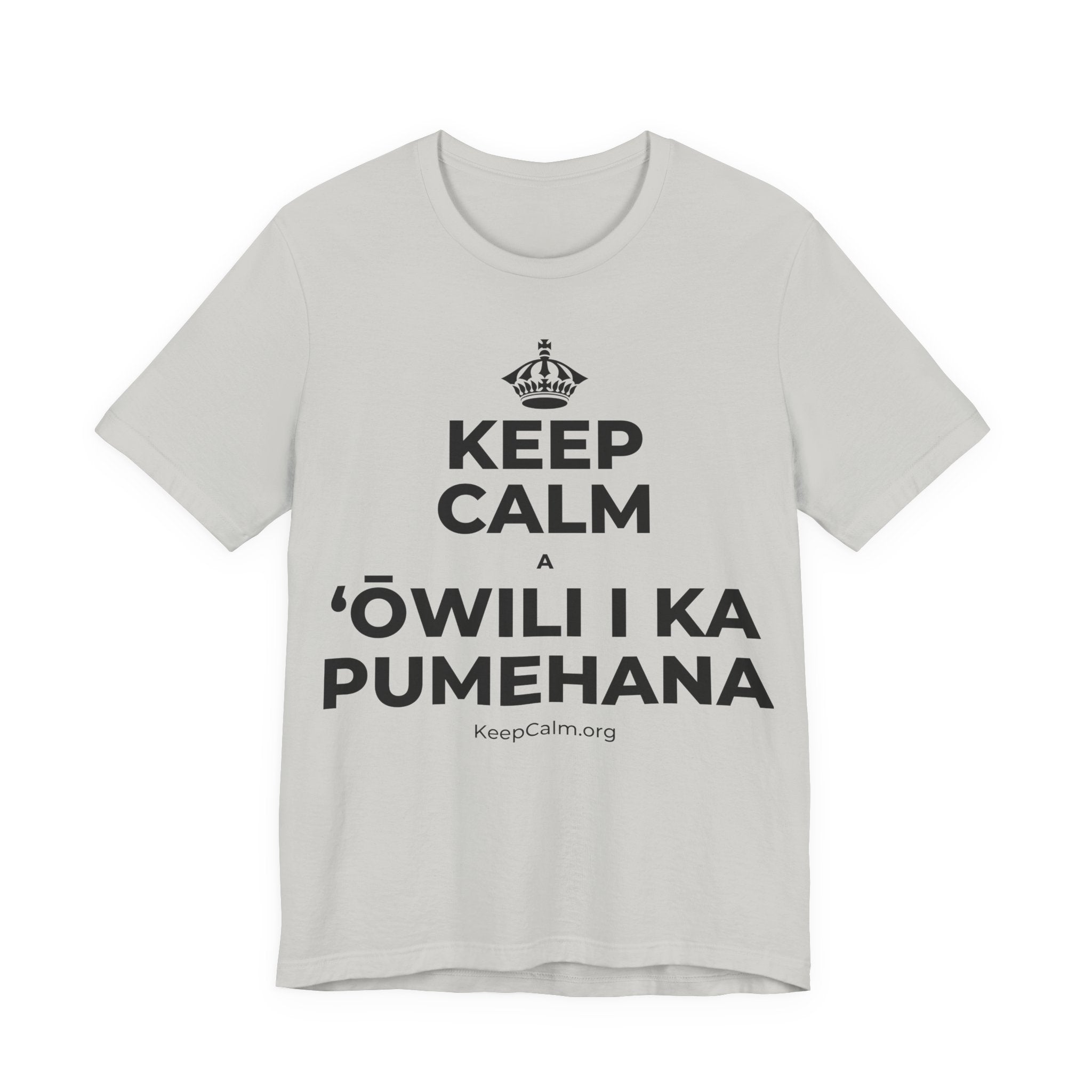 KEEP CALM A ʻŌWILI I KA PUMEHANA T-Shirt (Baby Blue–Silver)