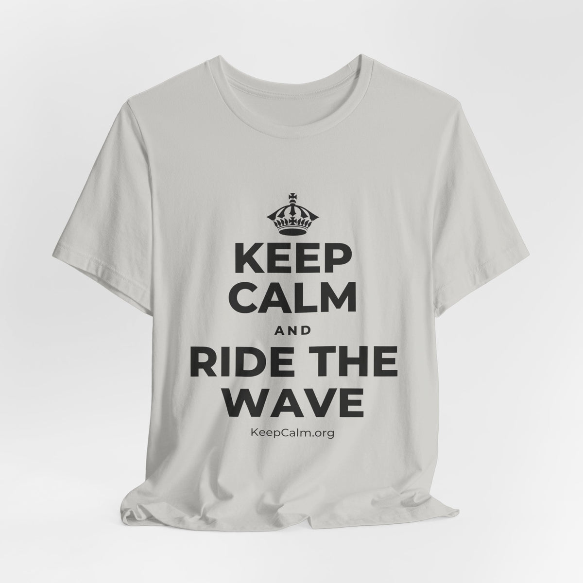 KEEP CALM AND RIDE THE WAVE T-Shirt (Baby Blue–Silver)