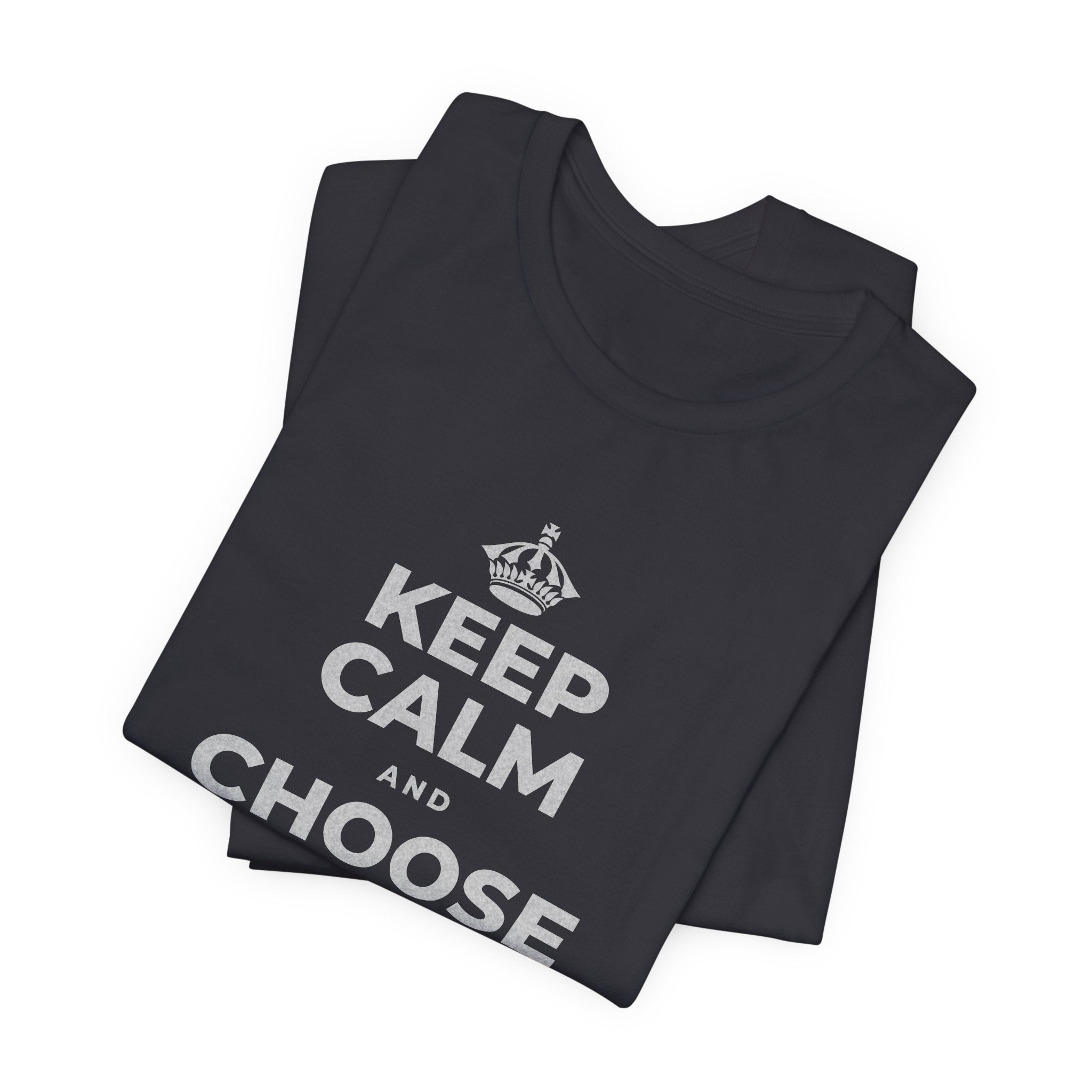 KEEP CALM AND CHOOSE PRESENCE OVER PRESENTS T-Shirt (Baby Blue–Silver)