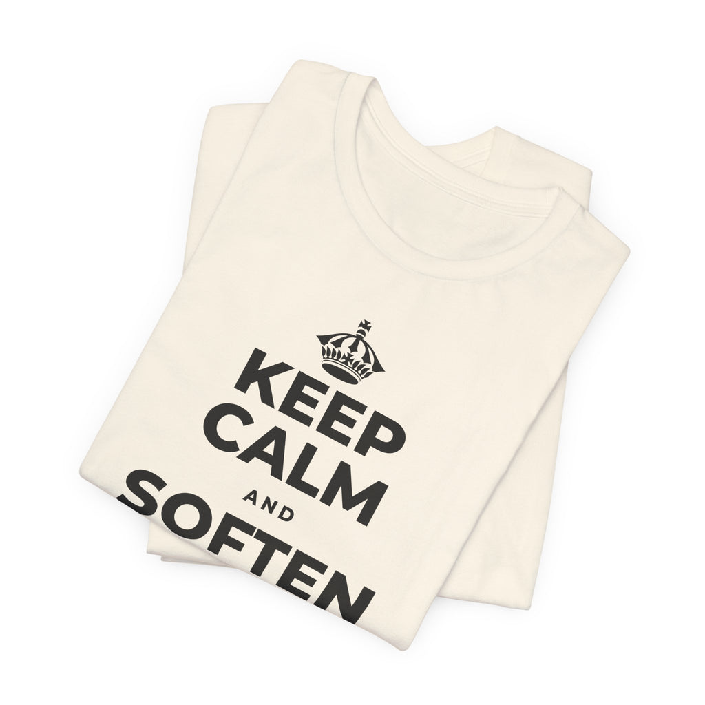 KEEP CALM AND SOFTEN INTO THE PILLOW T-Shirt (White–Asphalt)