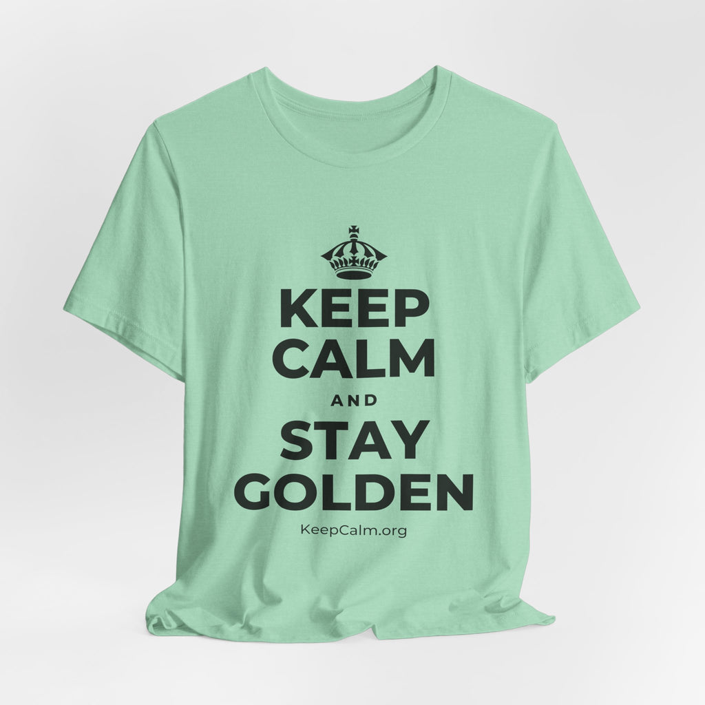 KEEP CALM AND STAY GOLDEN T-Shirt (Baby Blue–Silver)