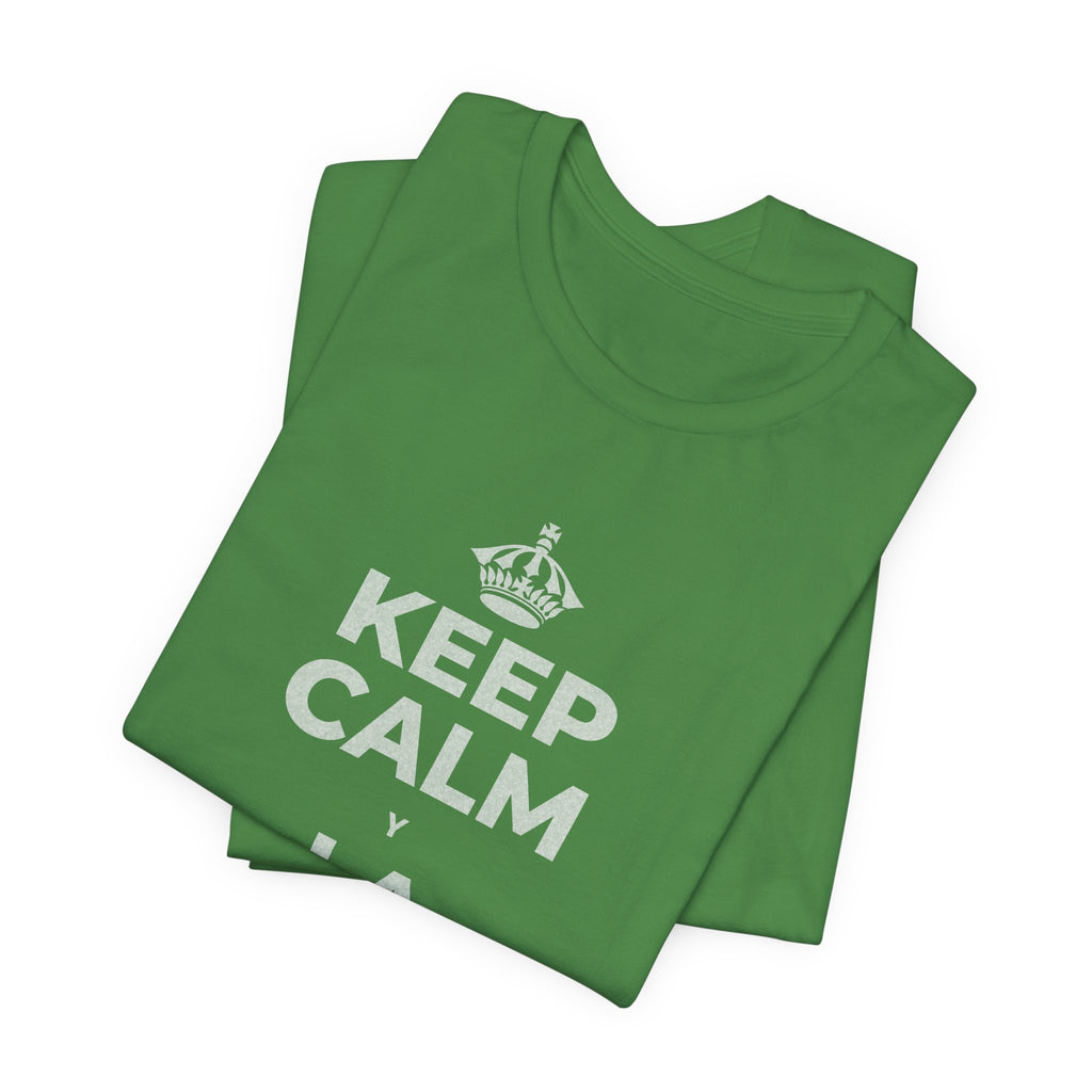 KEEP CALM Y LA FRENTE EN ALTO T-Shirt (Baby Blue–Silver)