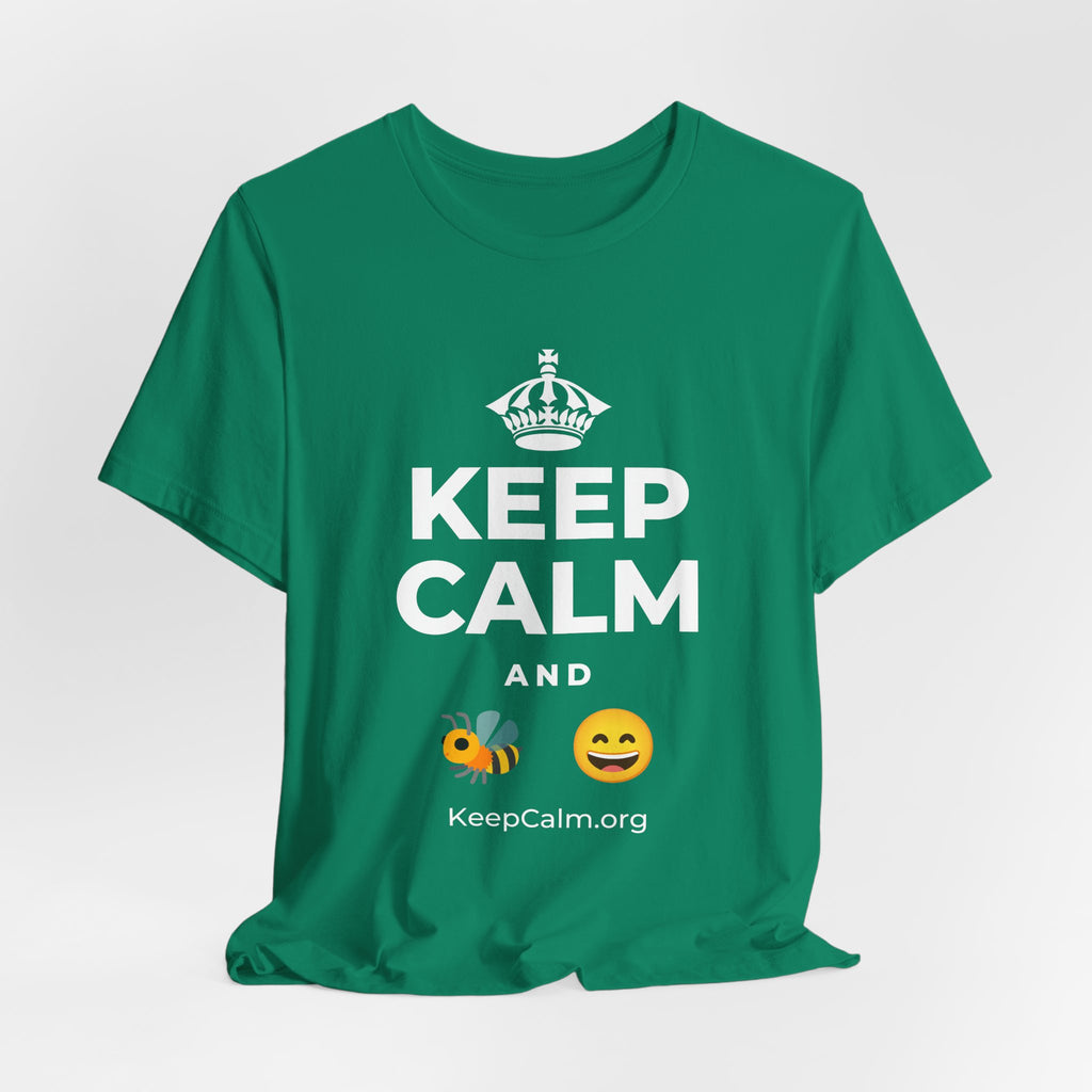 KEEP CALM AND 🐝 😄 T-Shirt (White–Asphalt)