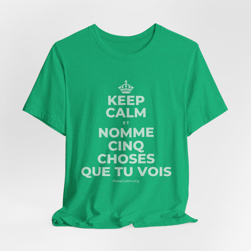 KEEP CALM ET NOMME CINQ CHOSES QUE TU VOIS T-Shirt (Baby Blue–Silver)