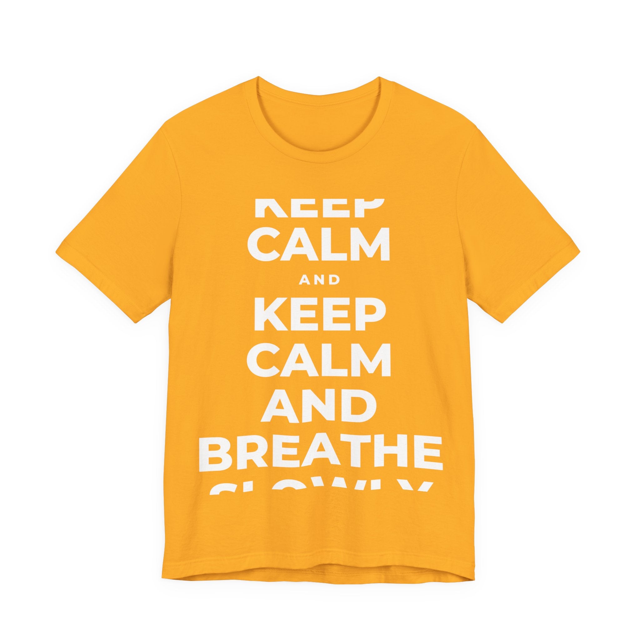 KEEP CALM AND BREATHE SLOWLY T-Shirt (Baby Blue–Silver)
