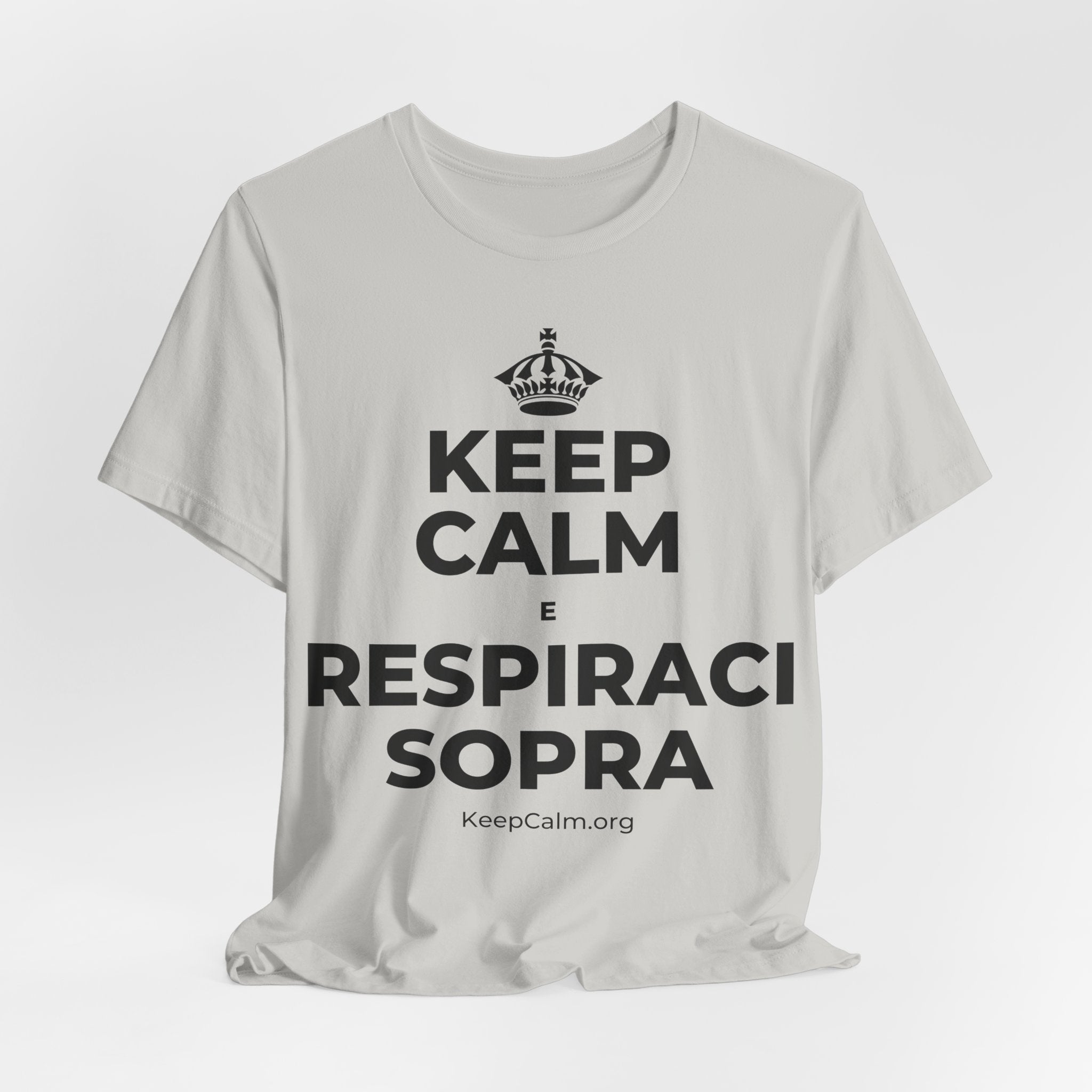 KEEP CALM E RESPIRACI SOPRA T-Shirt (Baby Blue–Silver)