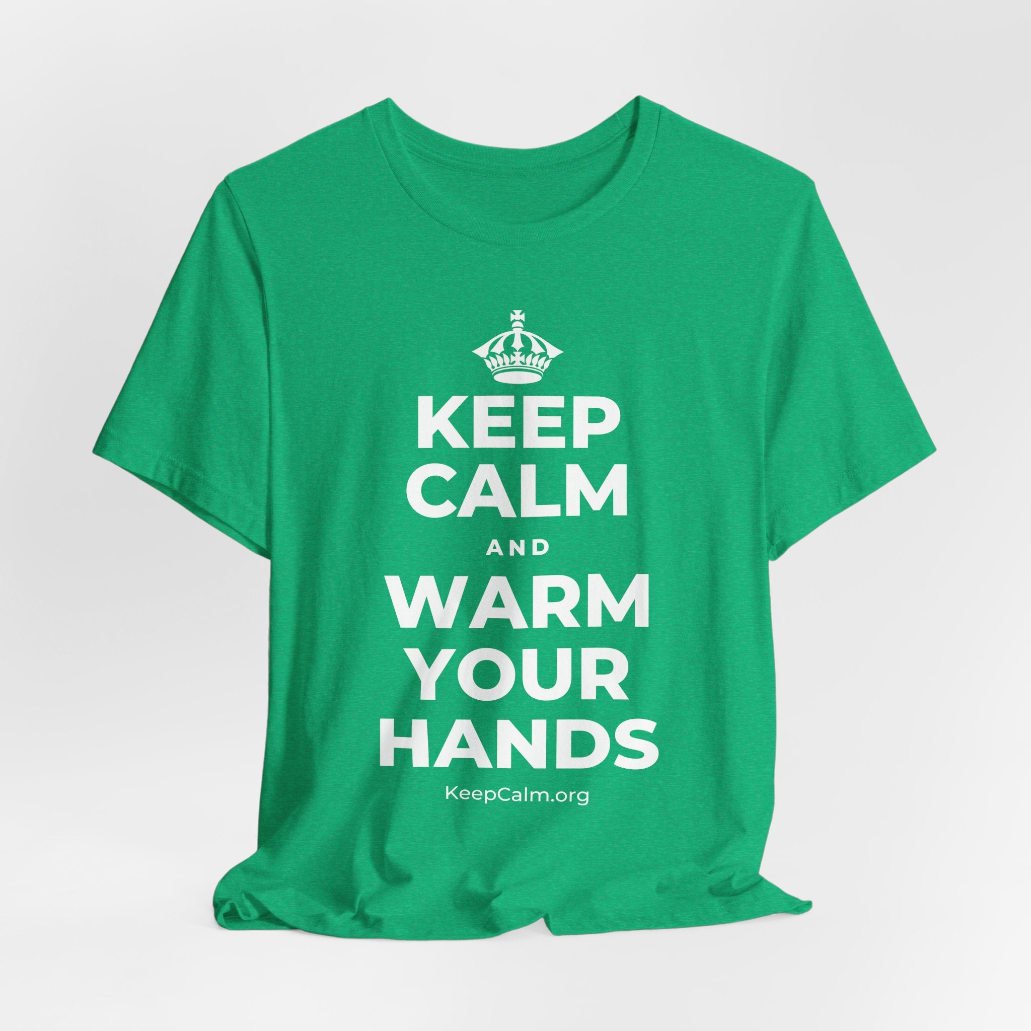 KEEP CALM AND WARM YOUR HANDS T-Shirt (Baby Blue–Silver)