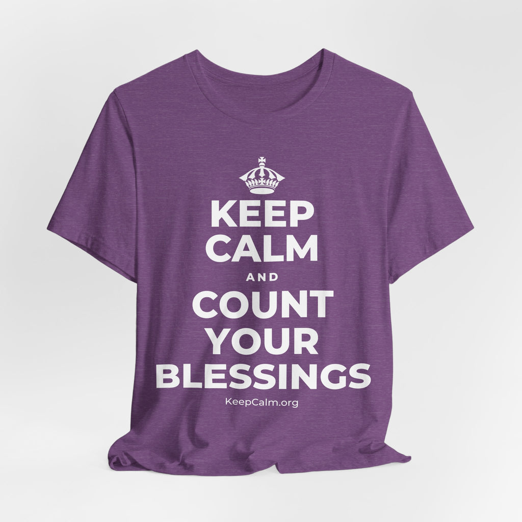 KEEP CALM AND COUNT YOUR BLESSINGS T-Shirt (Baby Blue–Silver)