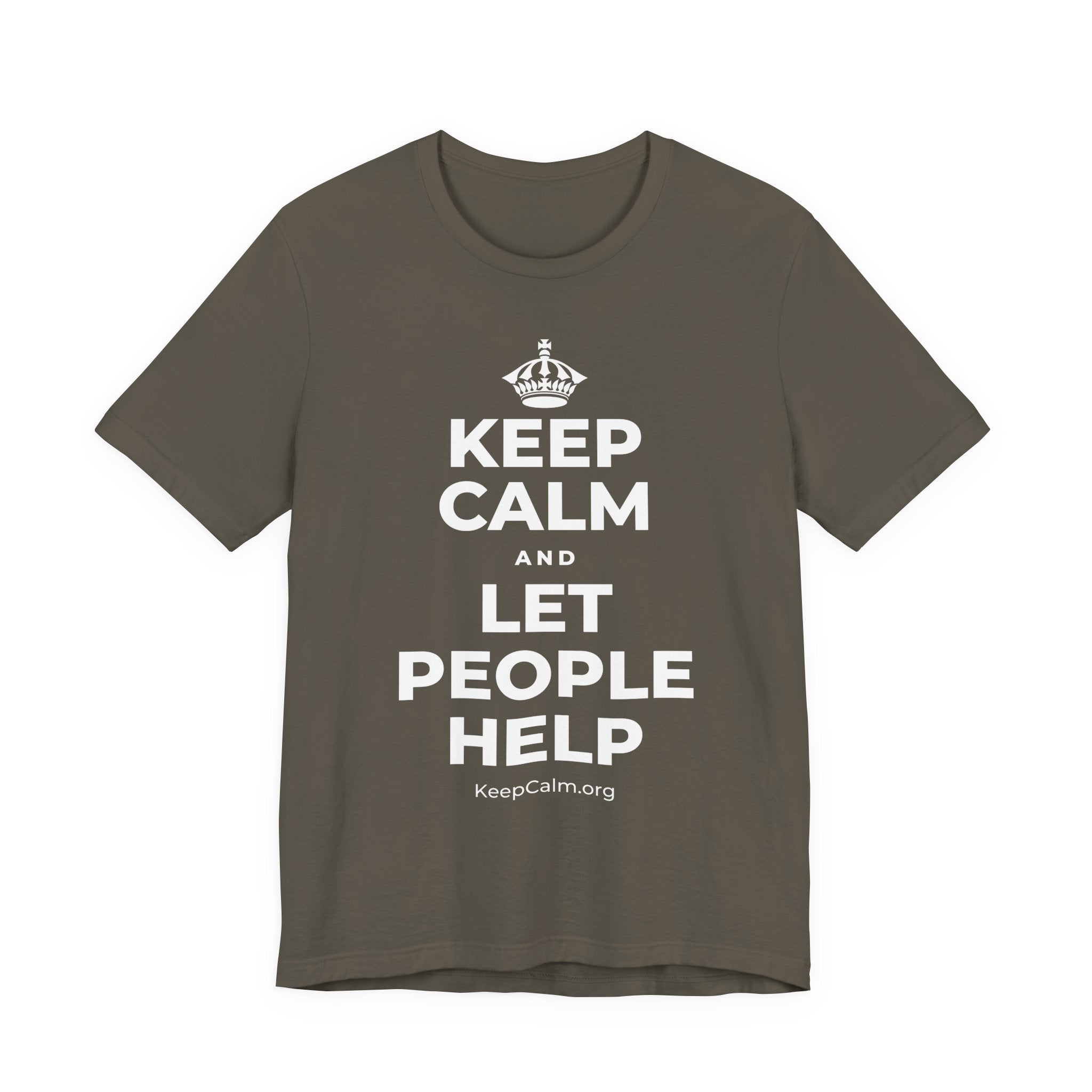KEEP CALM AND LET PEOPLE HELP T-Shirt (White–Asphalt)