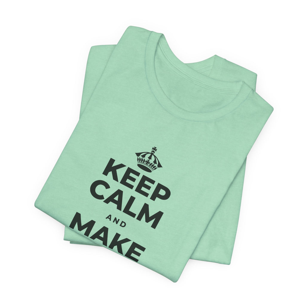 KEEP CALM AND MAKE MUSIC THAT HEALS T-Shirt (Baby Blue–Silver)