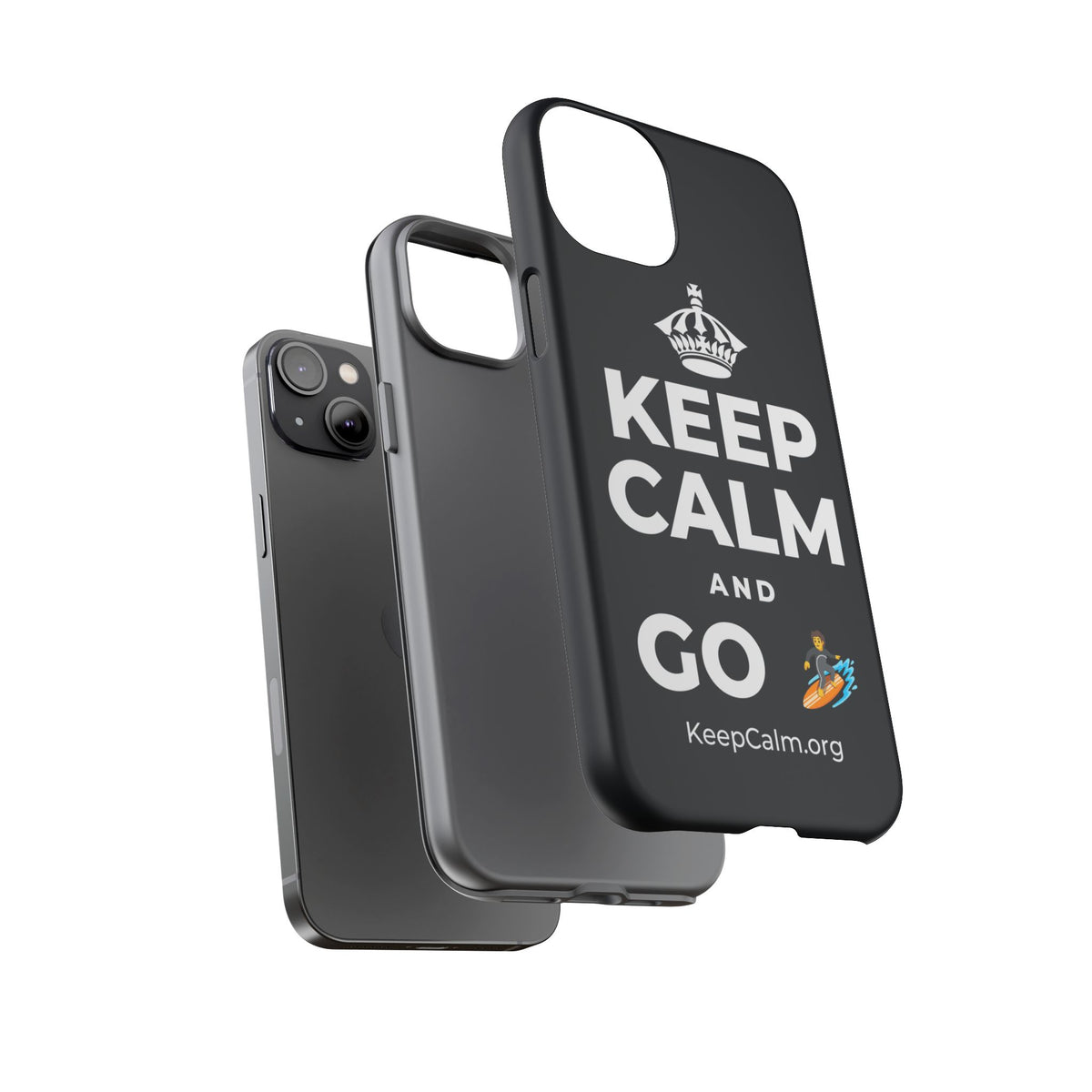 KEEP CALM AND GO 🏄 Phone Case (Dark)