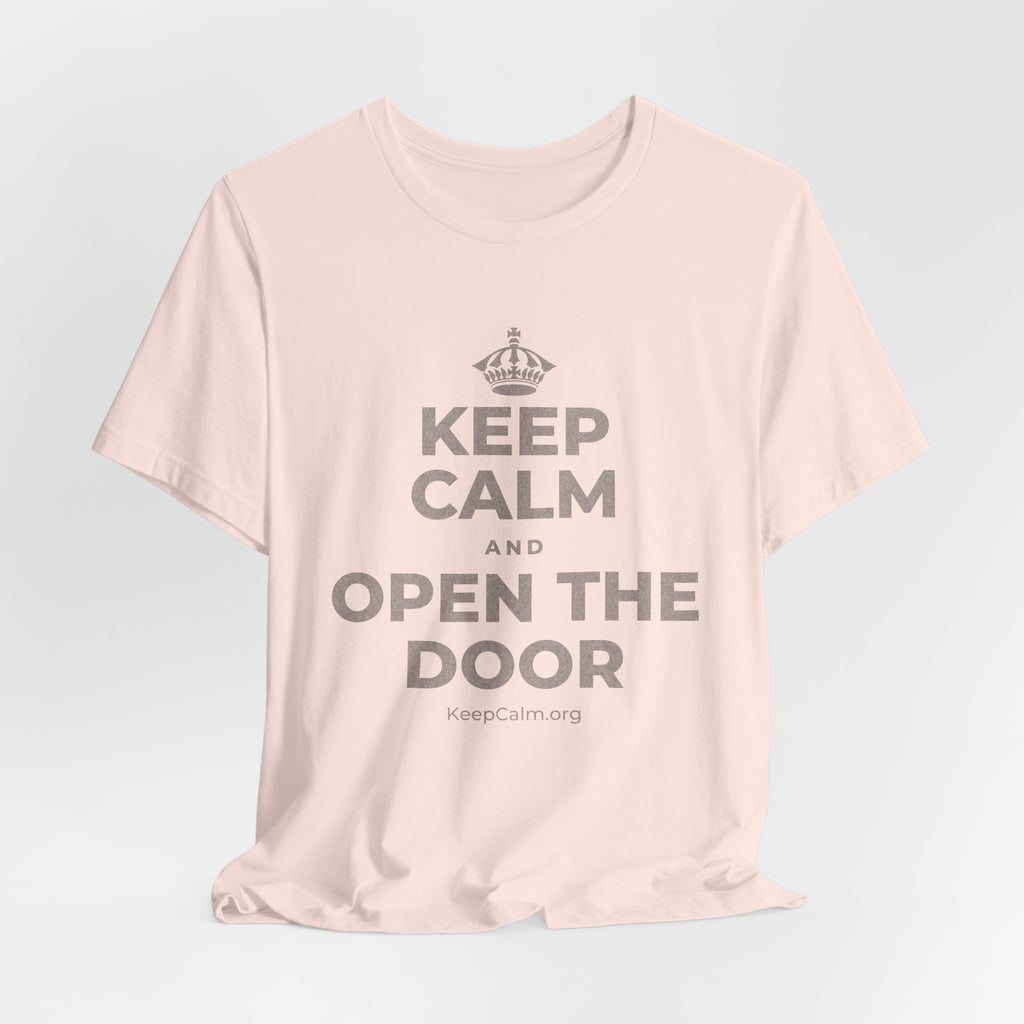 KEEP CALM AND OPEN THE DOOR T-Shirt (Soft Cream–Heather Mauve)