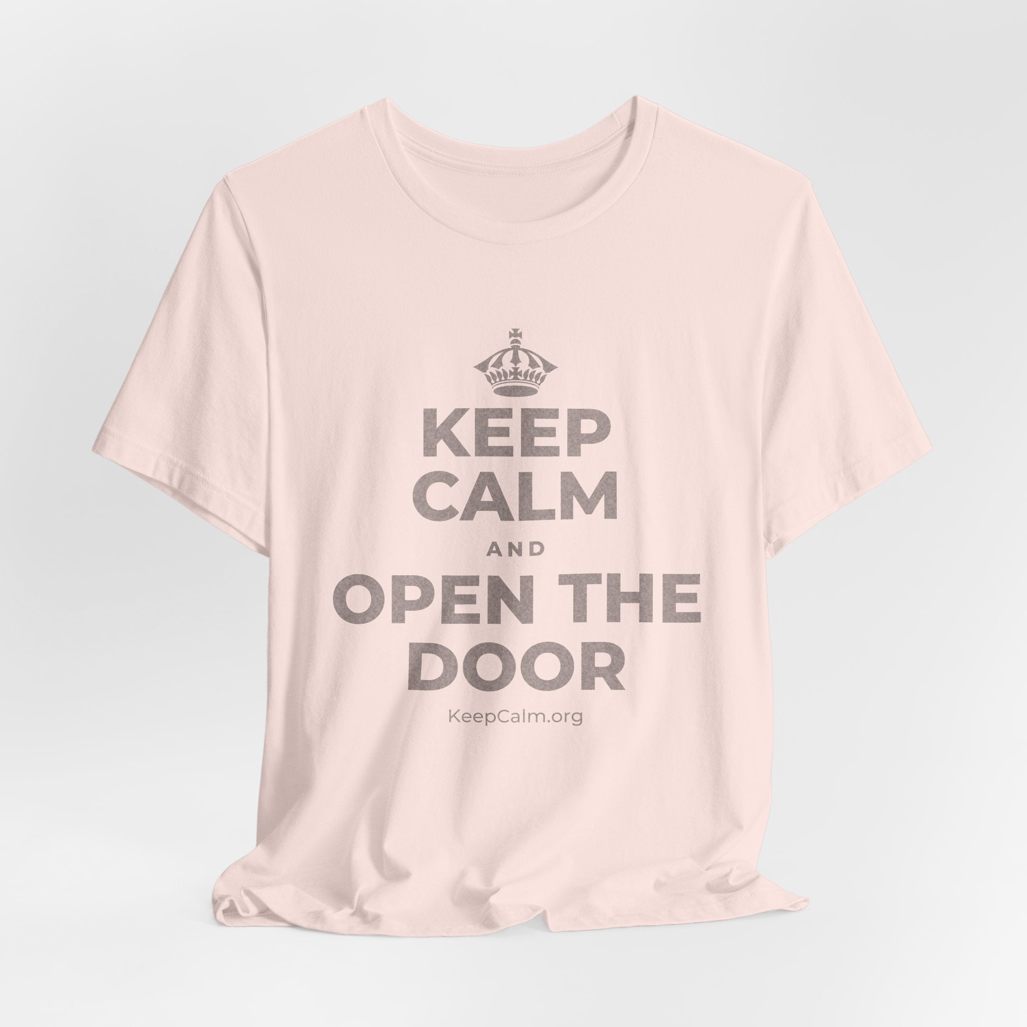 KEEP CALM AND OPEN THE DOOR T-Shirt (Soft Cream–Heather Mauve)